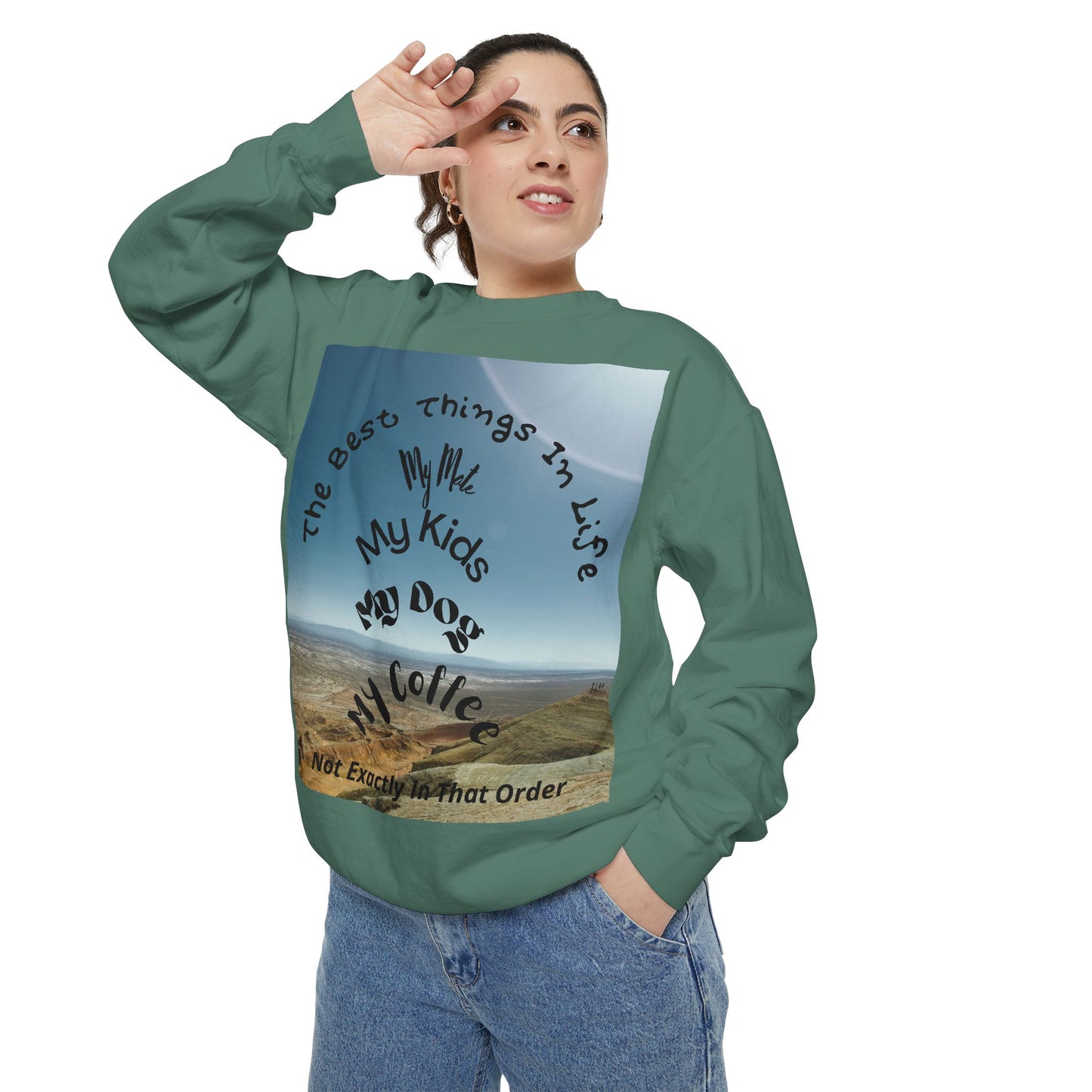 Coastal Family Vibes Sweatshirt — "The Best Things in Life" Graphic Crewneck