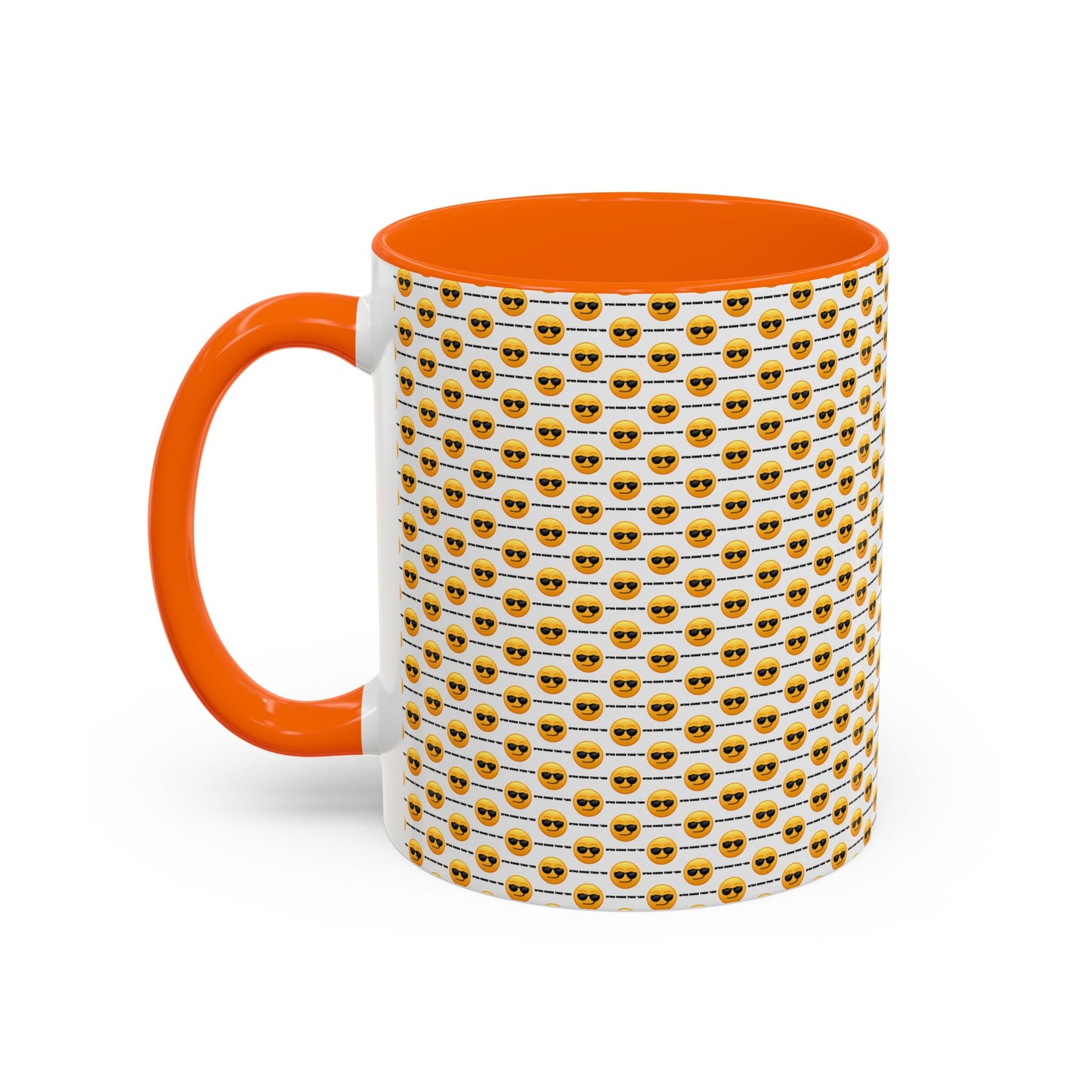 Sunglasses Emoji Pattern Accent Coffee Mug (11 oz) Asking "Who Run's This Ish"