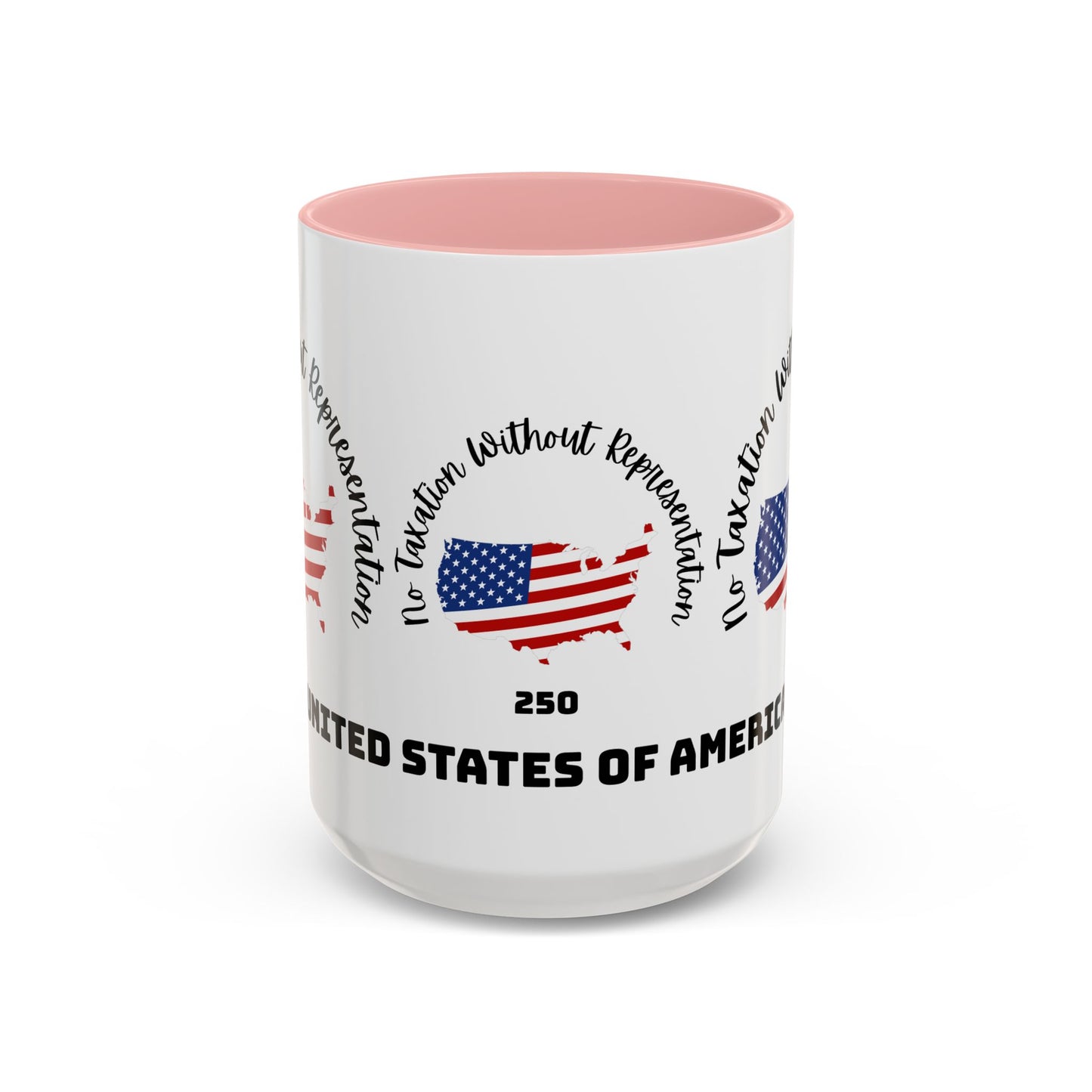 United States Map Flag Coffee Mug — "No Taxation Without Representation" 11/15oz Accent