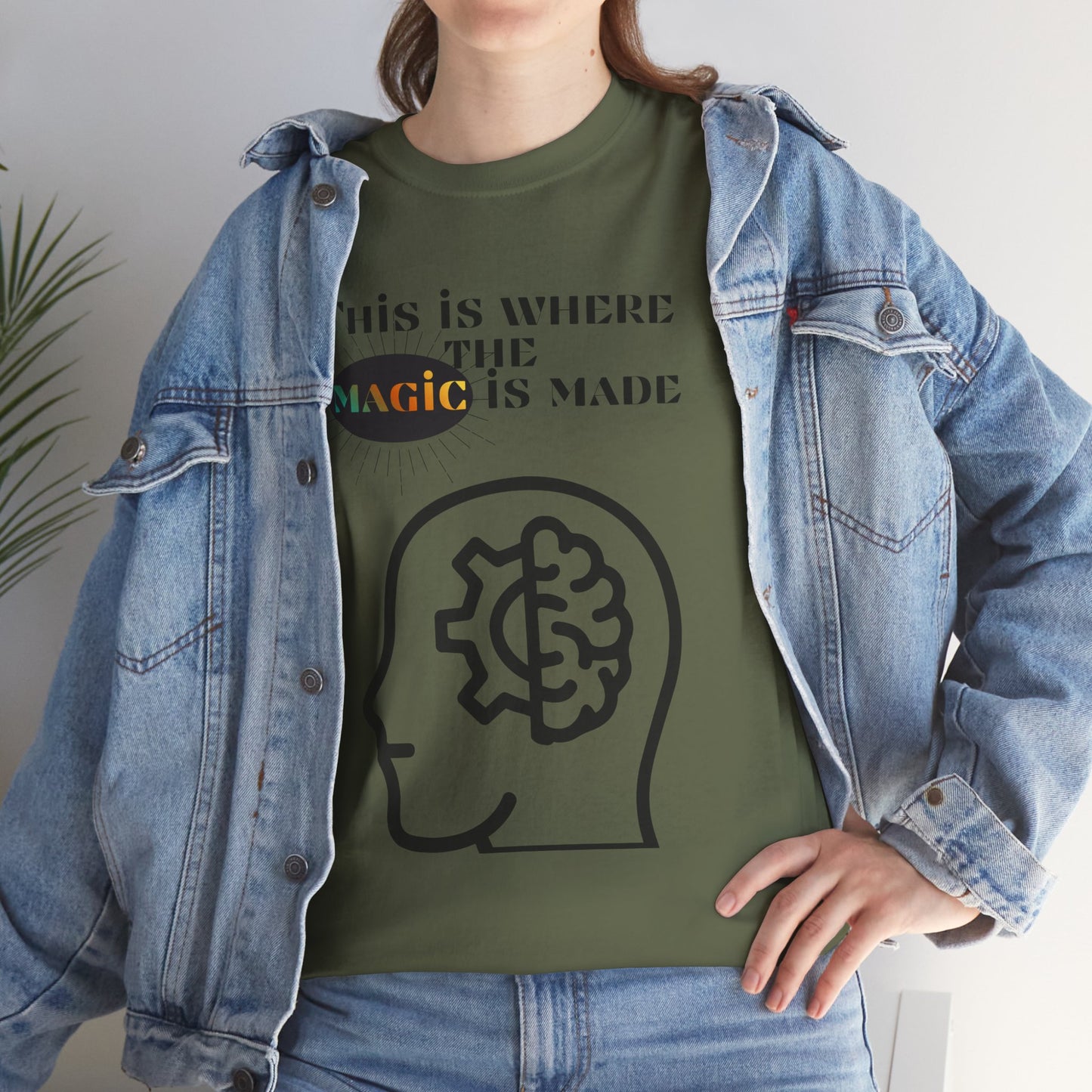 Brain + Gear Tee — "This Is Where the Magic Is Made" Creative Mind T-Shirt