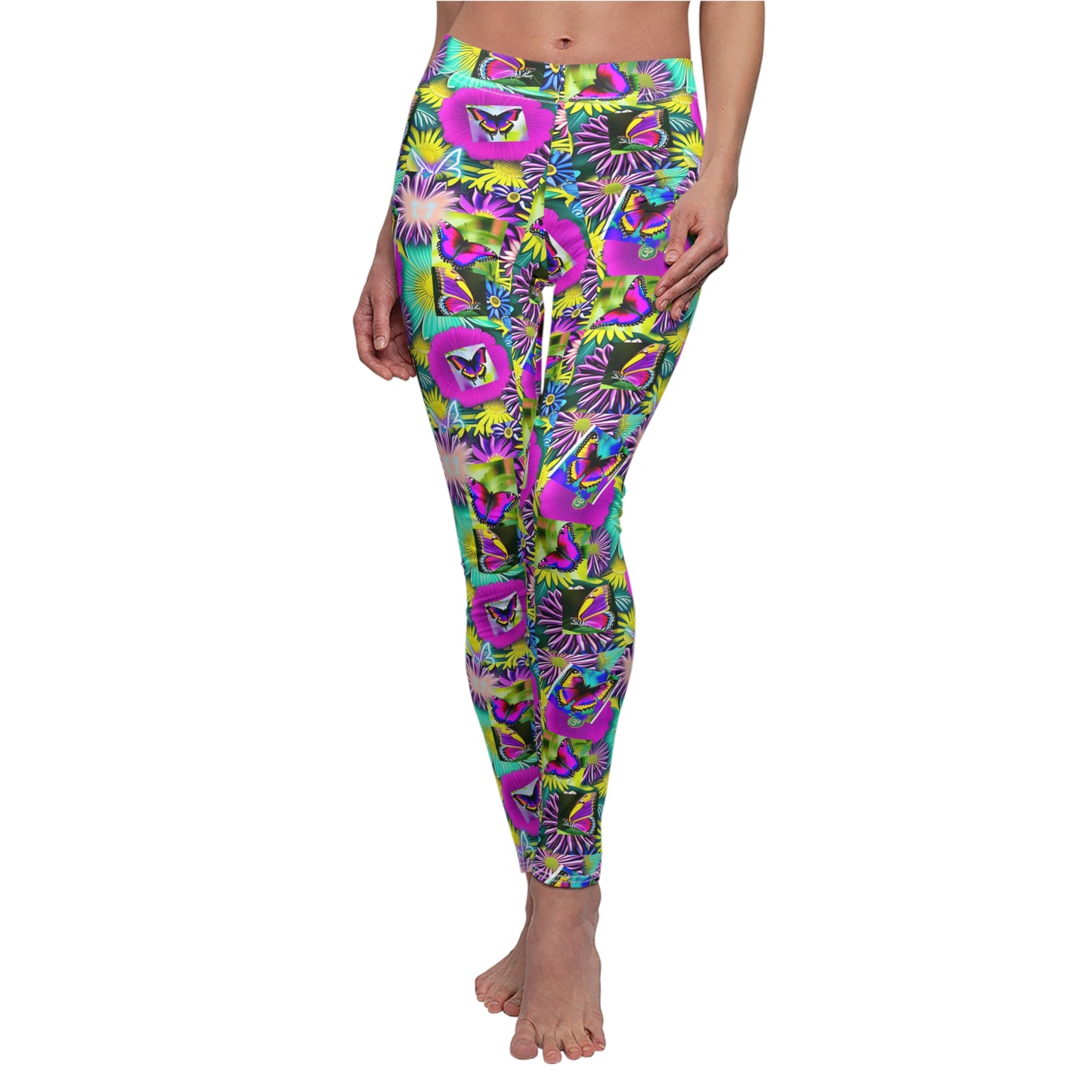 Neon Butterfly Design Leggings