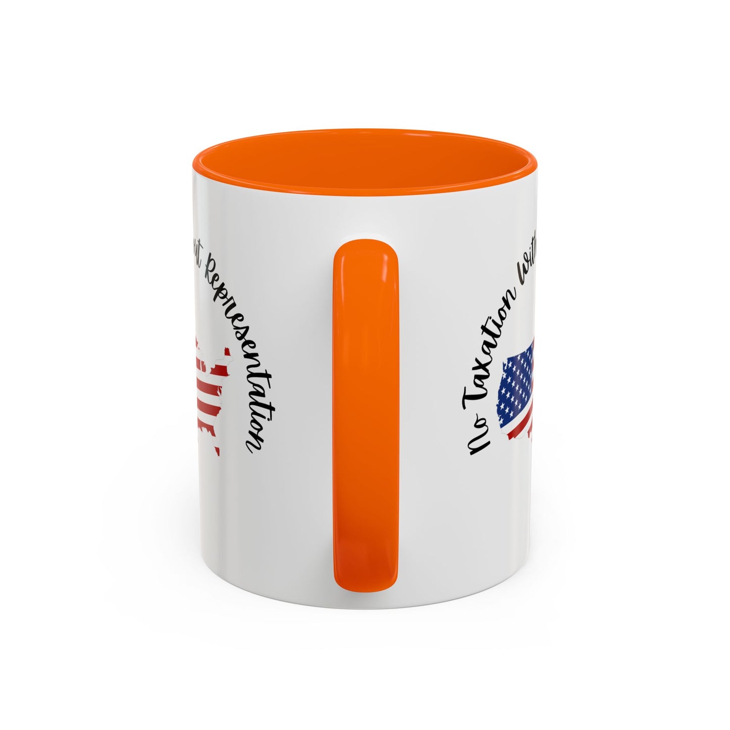 United States Map Flag Coffee Mug — "No Taxation Without Representation" 11/15oz Accent