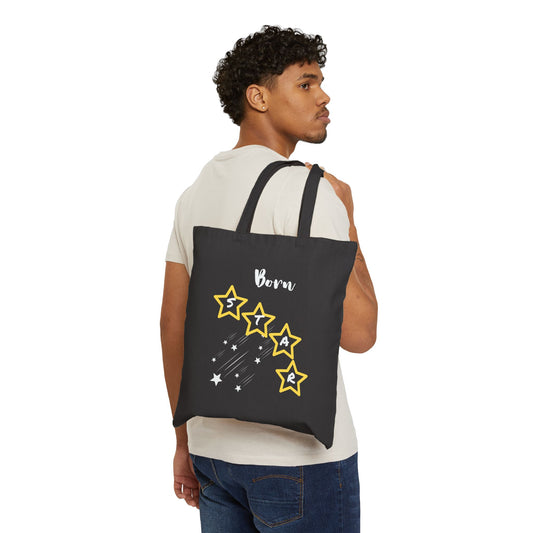Born Star Tote Bag — Cute Celestial Cotton Canvas Tote With White Font and Stars