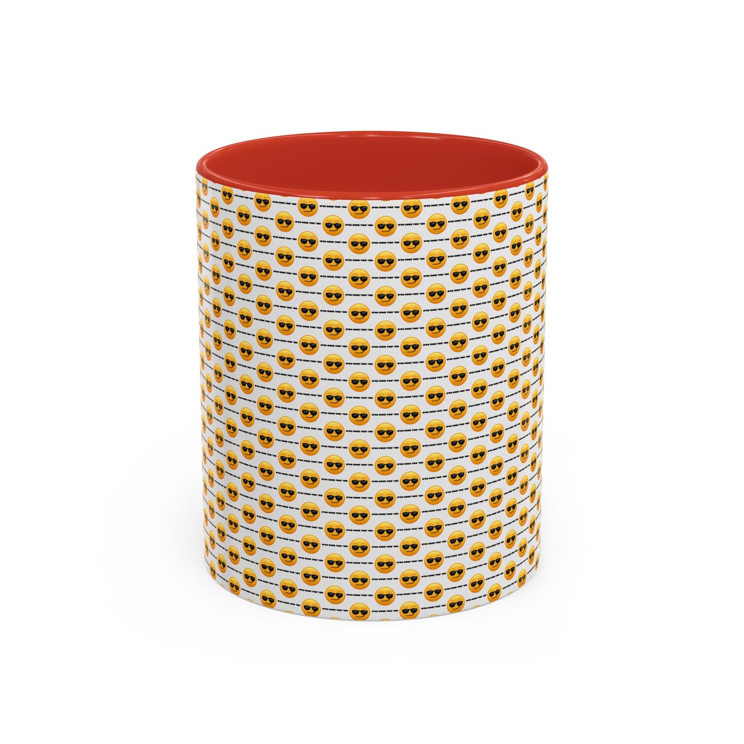 Sunglasses Emoji Pattern Accent Coffee Mug (11 oz) Asking "Who Run's This Ish"