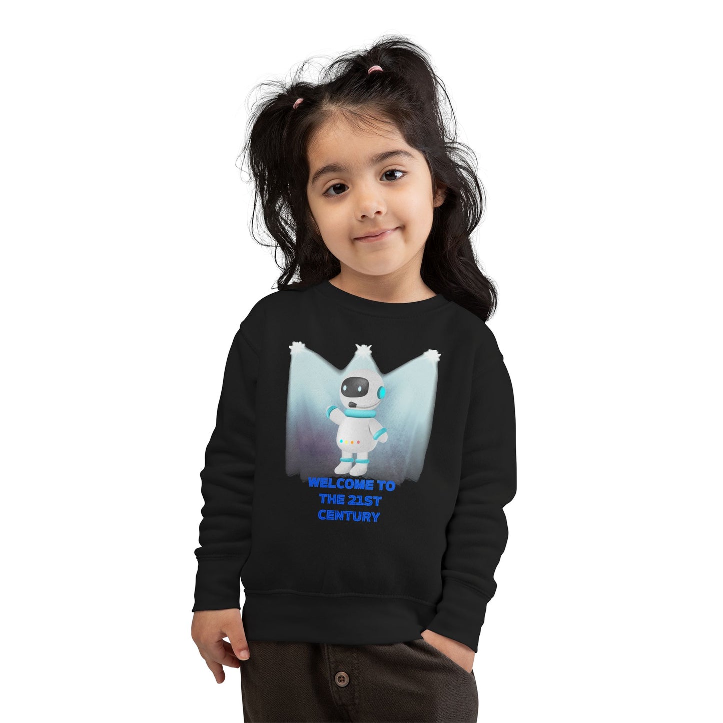 Toddler Sweatshirt - Cute Robot "Welcome to the 21st Century" Kids Crewneck