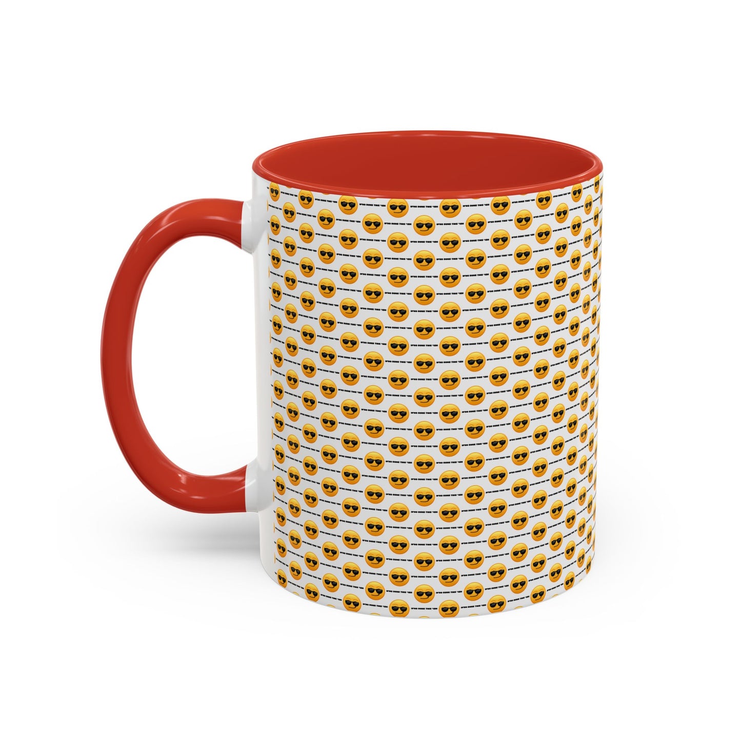 Sunglasses Emoji Pattern Accent Coffee Mug (11 oz) Asking "Who Run's This Ish"