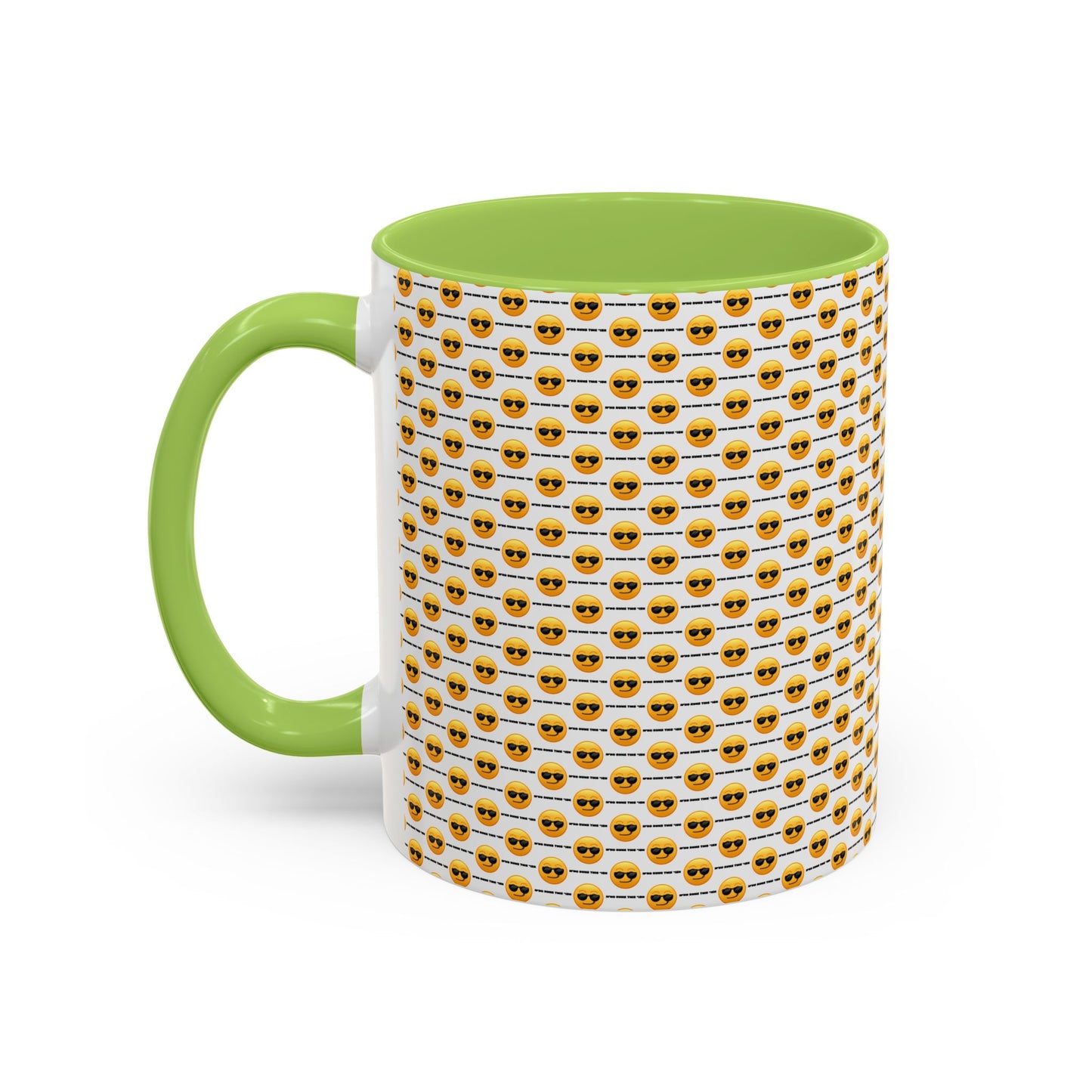 Sunglasses Emoji Pattern Accent Coffee Mug (11 oz) Asking "Who Run's This Ish"