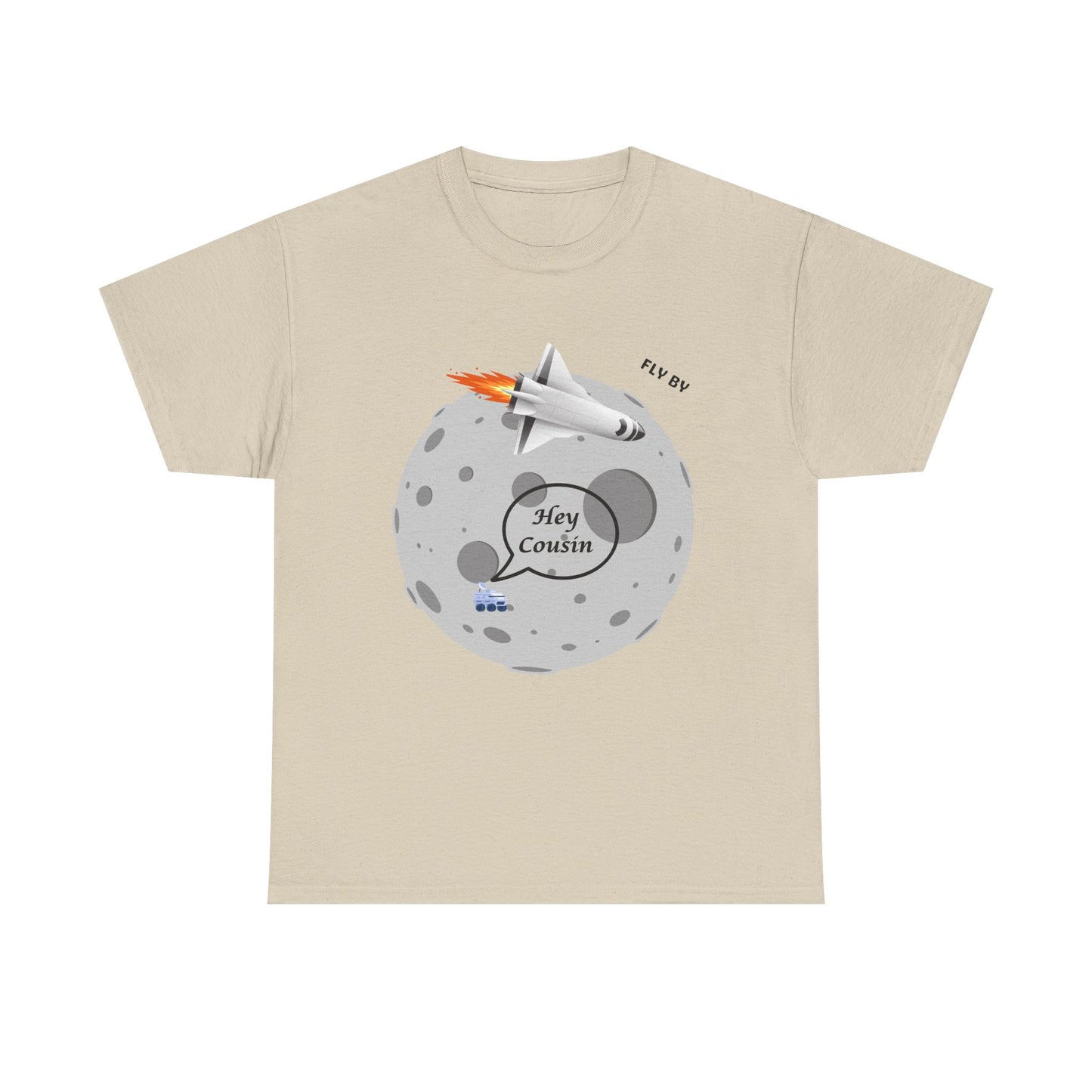 Hey Cousin Rocket Moon T-Shirt — Cute Retro Space Plane Graphic Tee