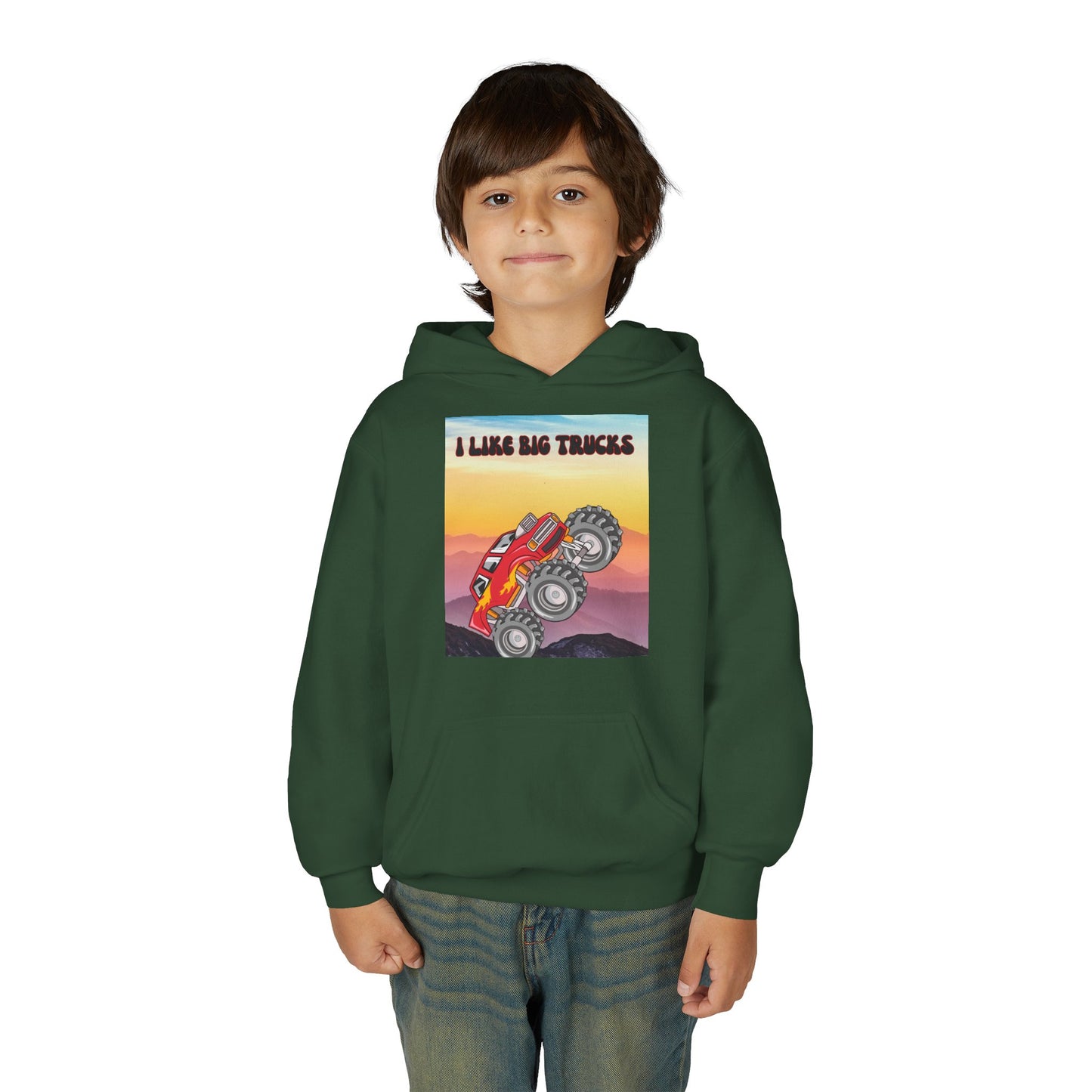 Youth Hoodie — "I Like Big Trucks" Monster Truck Graphic
