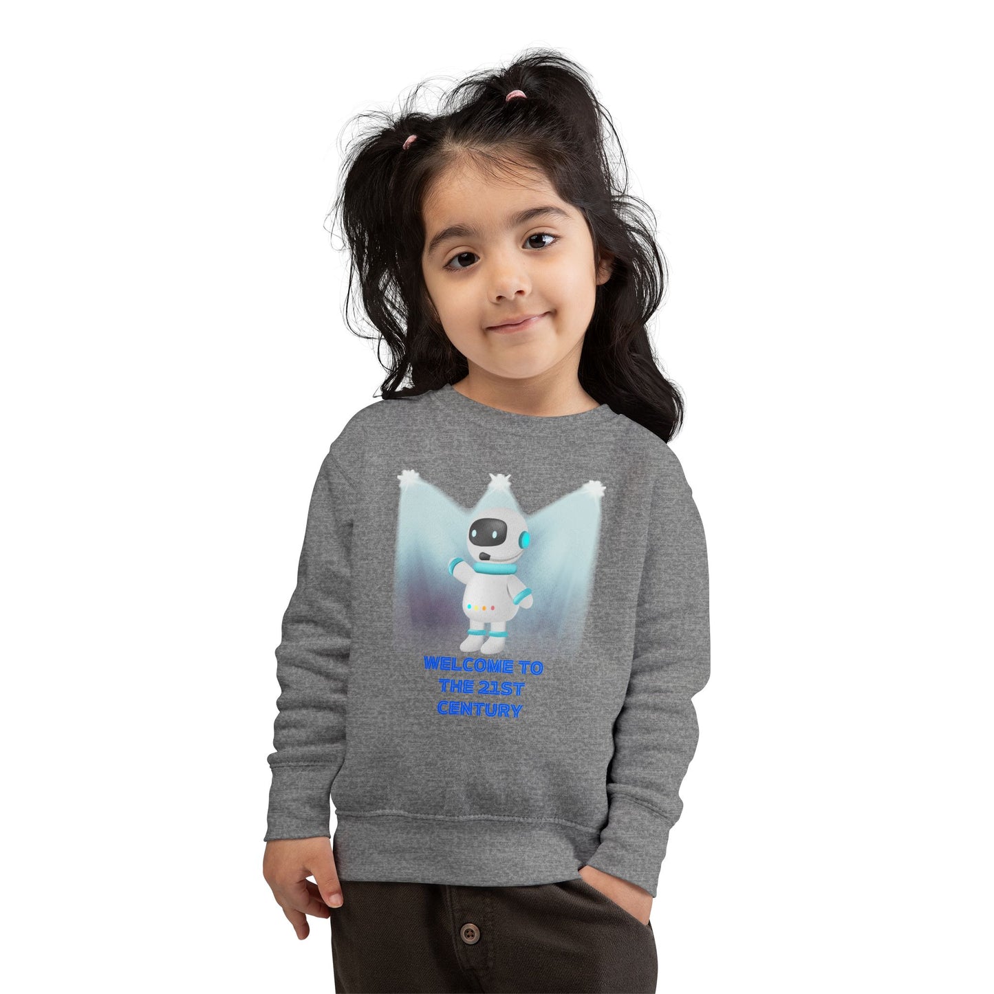 Toddler Sweatshirt - Cute Robot "Welcome to the 21st Century" Kids Crewneck