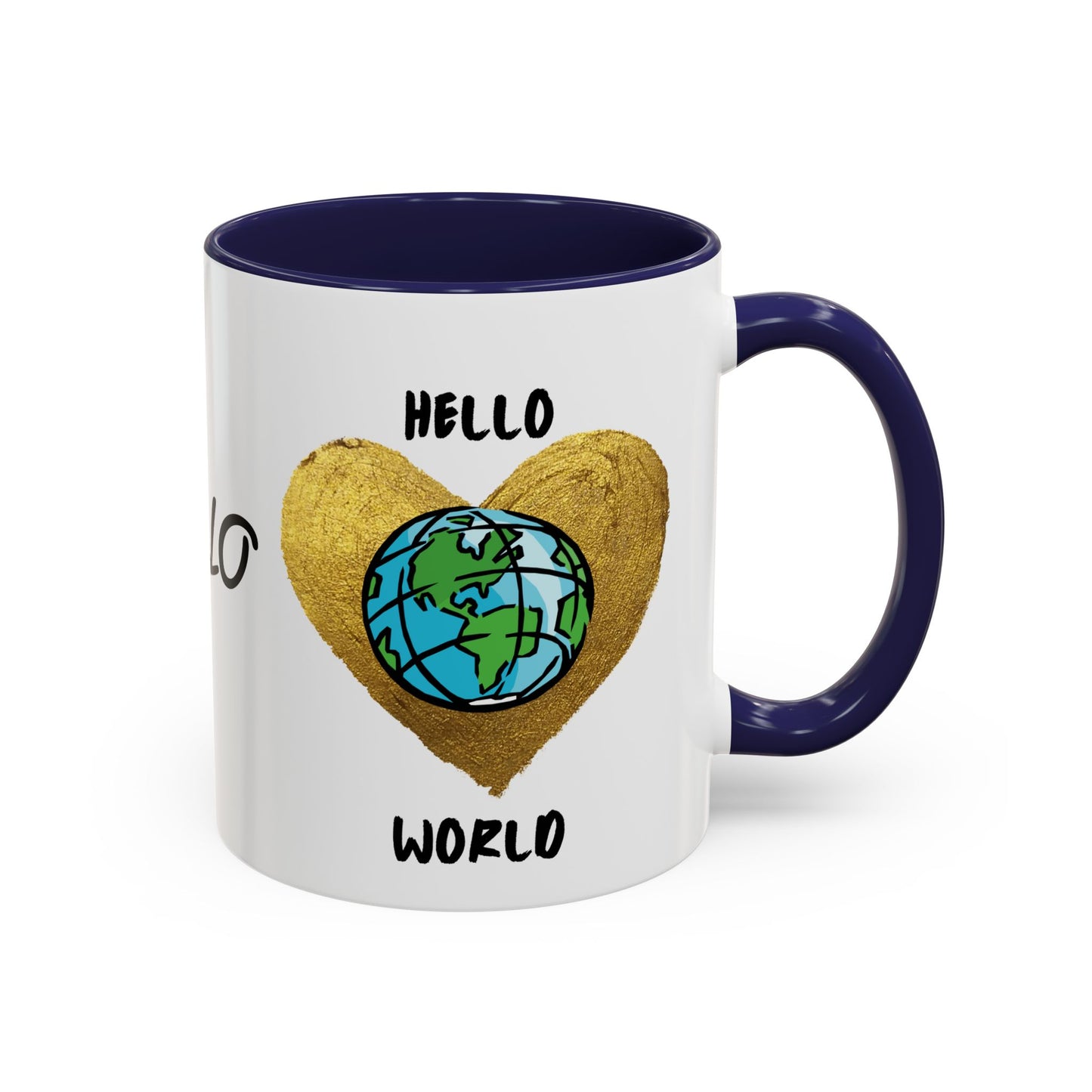 Hello World Coffee Mug — Heart Globe Accent 11oz
