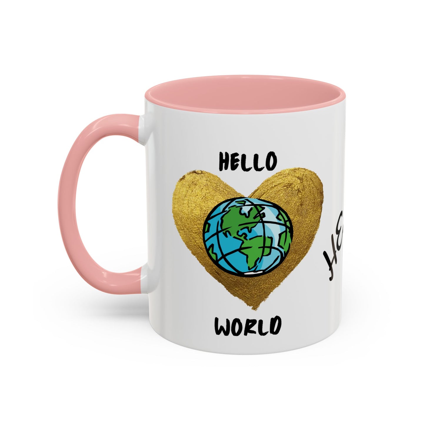 Hello World Coffee Mug — Heart Globe Accent 11oz