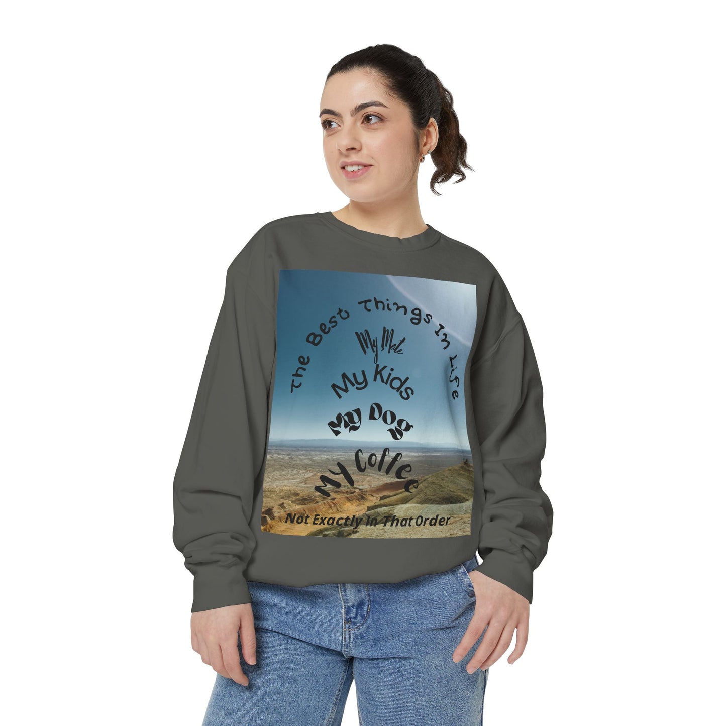 Coastal Family Vibes Sweatshirt — "The Best Things in Life" Graphic Crewneck