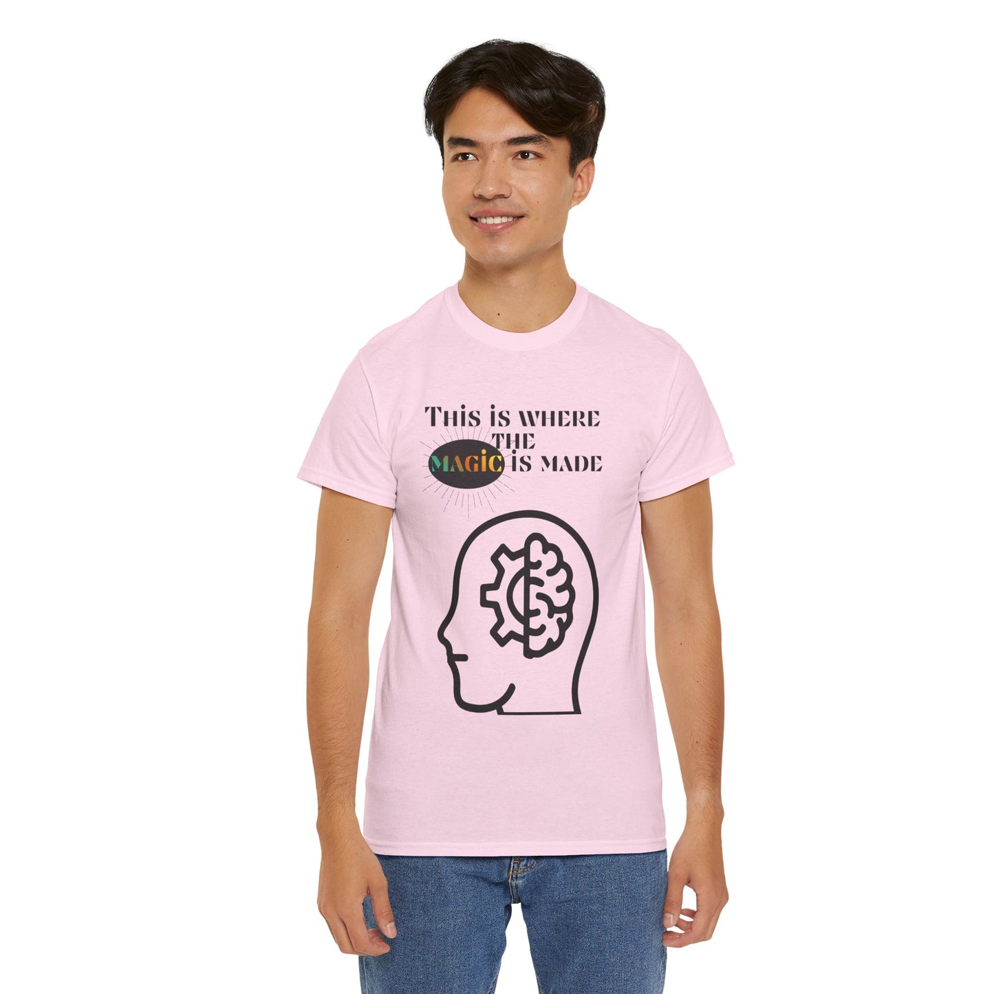 Brain + Gear Tee — "This Is Where the Magic Is Made" Creative Mind T-Shirt