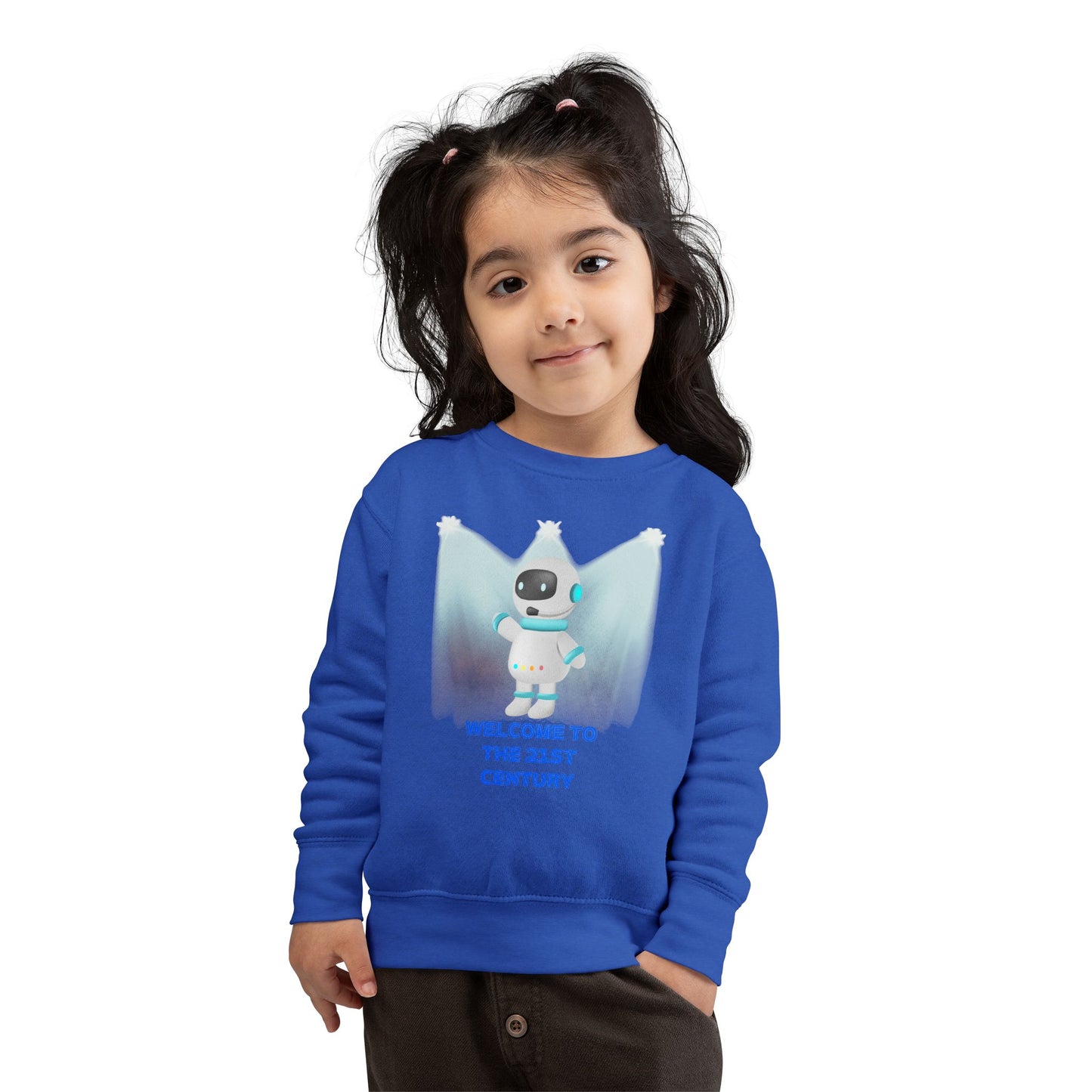 Toddler Sweatshirt - Cute Robot "Welcome to the 21st Century" Kids Crewneck