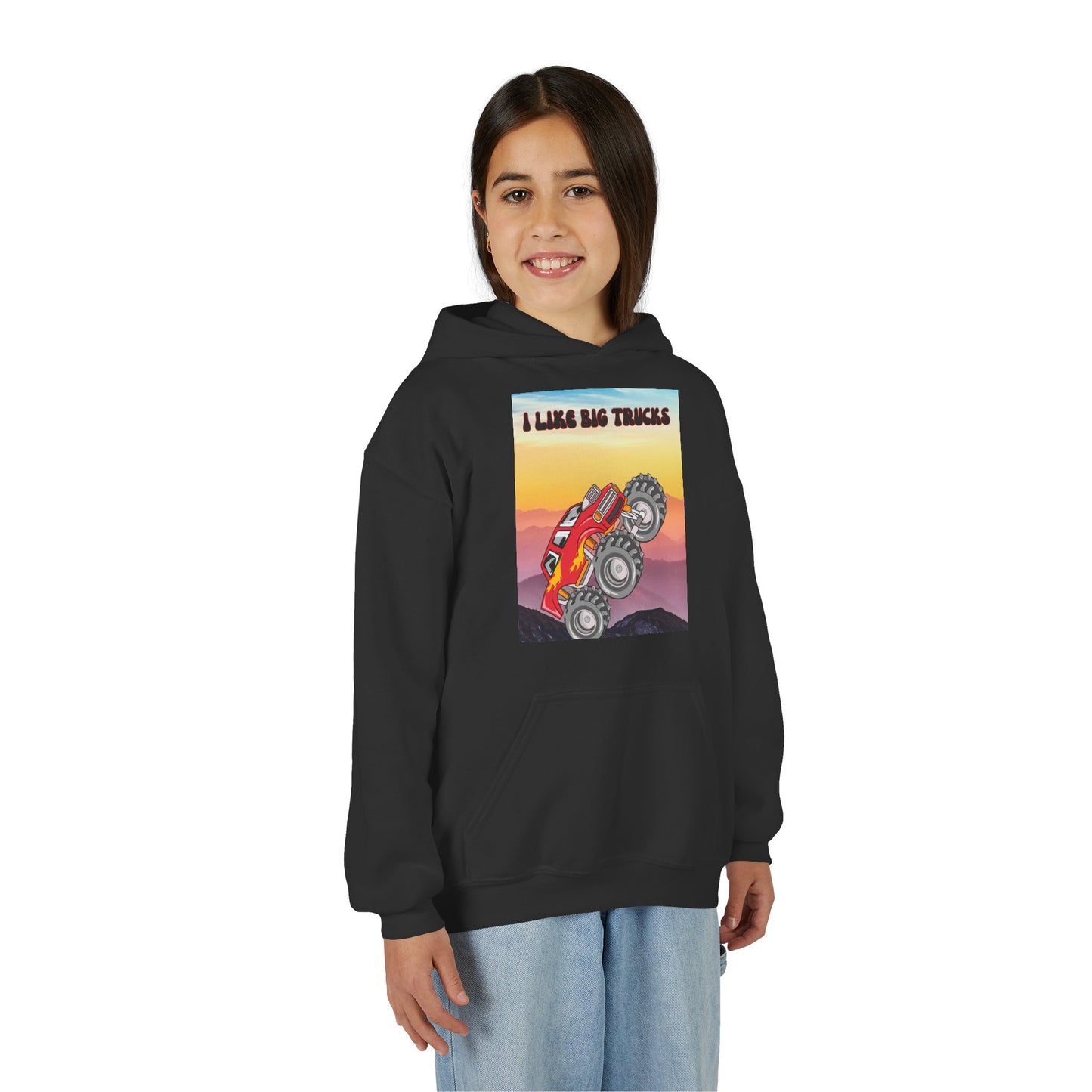 Youth Hoodie — "I Like Big Trucks" Monster Truck Graphic
