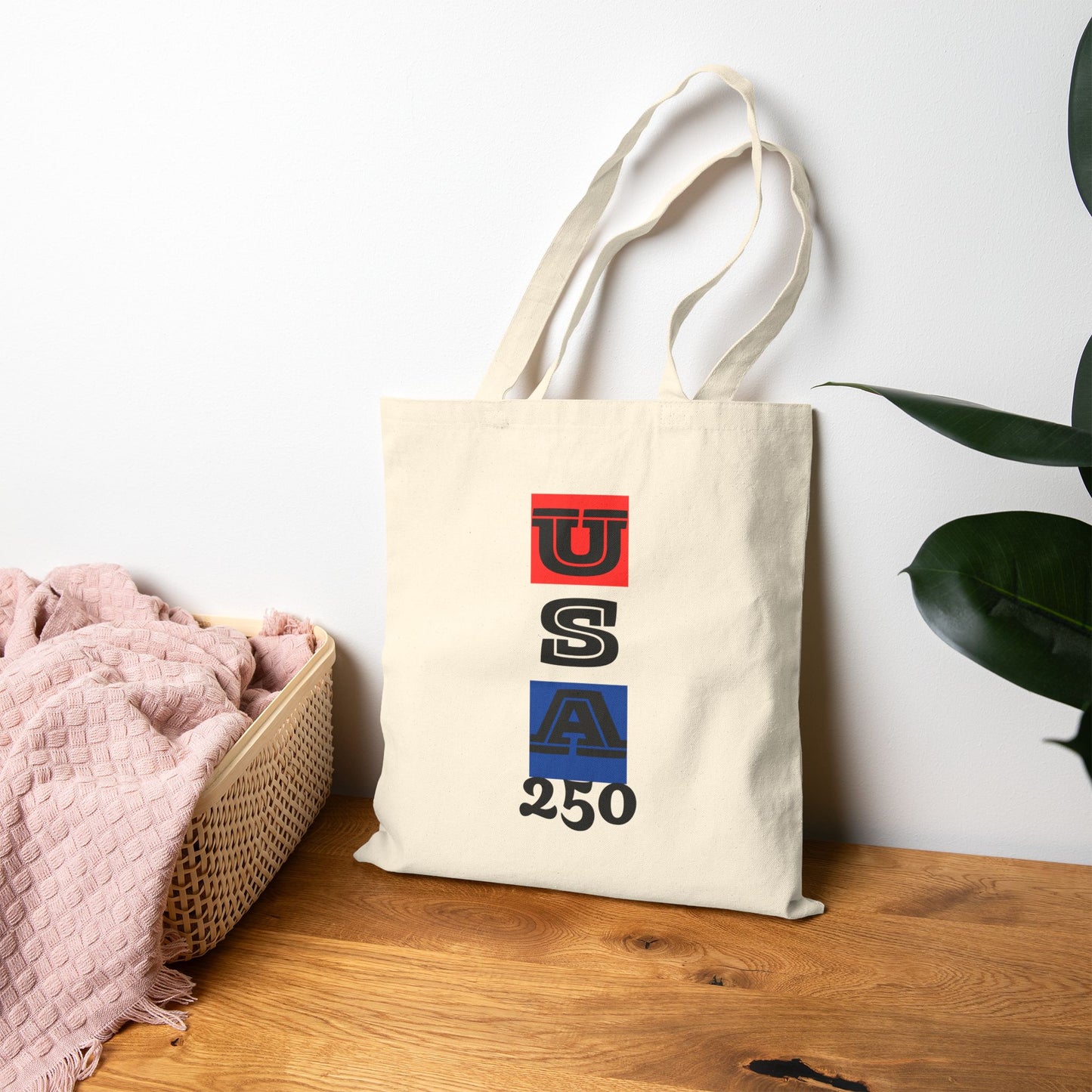 "USA 250" Patriotic Cotton Canvas Tote Bag, Eco-Friendly Shopper, Reusable Grocery Bag