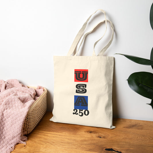 "USA 250" Patriotic Cotton Canvas Tote Bag, Eco-Friendly Shopper, Reusable Grocery Bag
