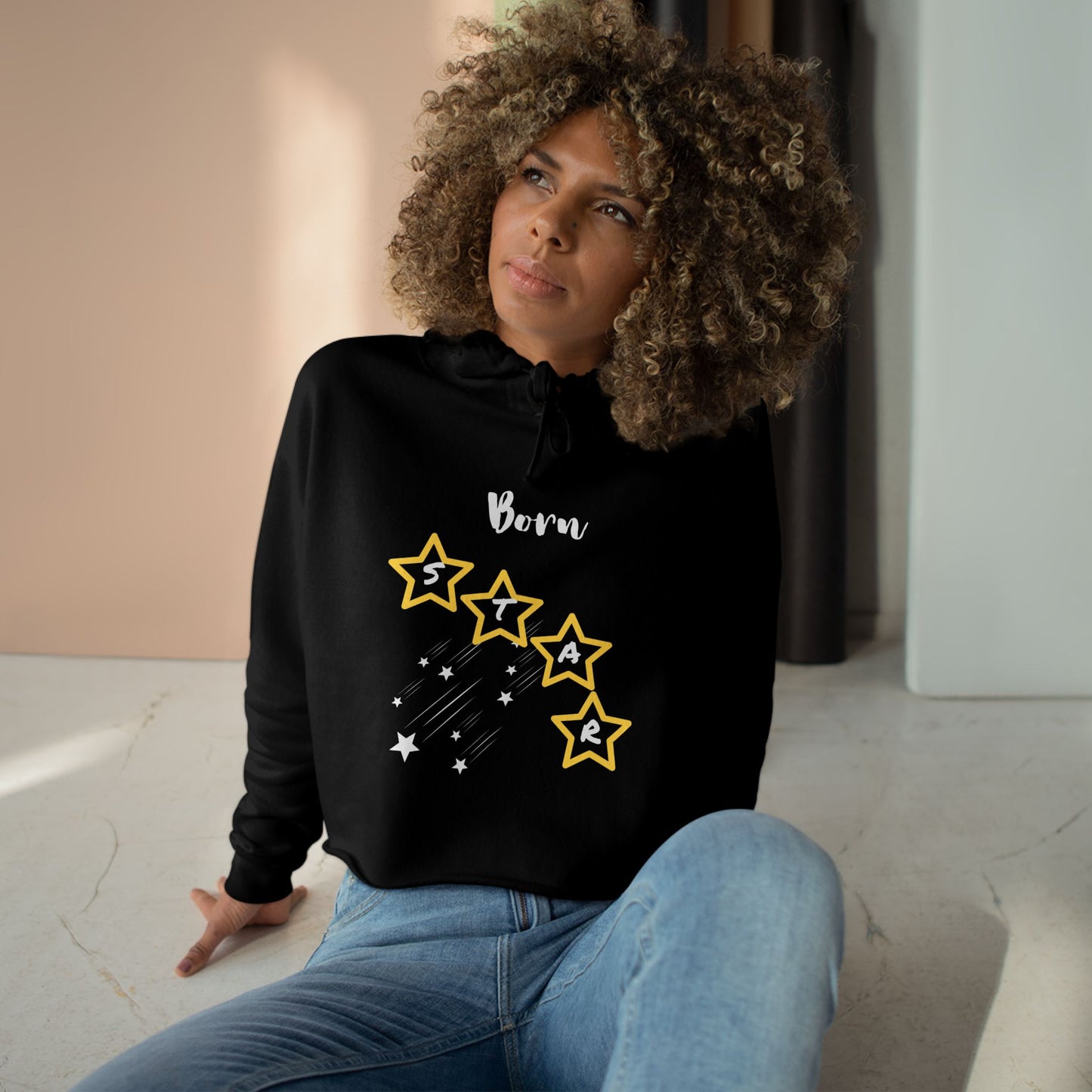 Born Star Crop Hoodie — Women's Celestial Graphic Cropped Hoodie