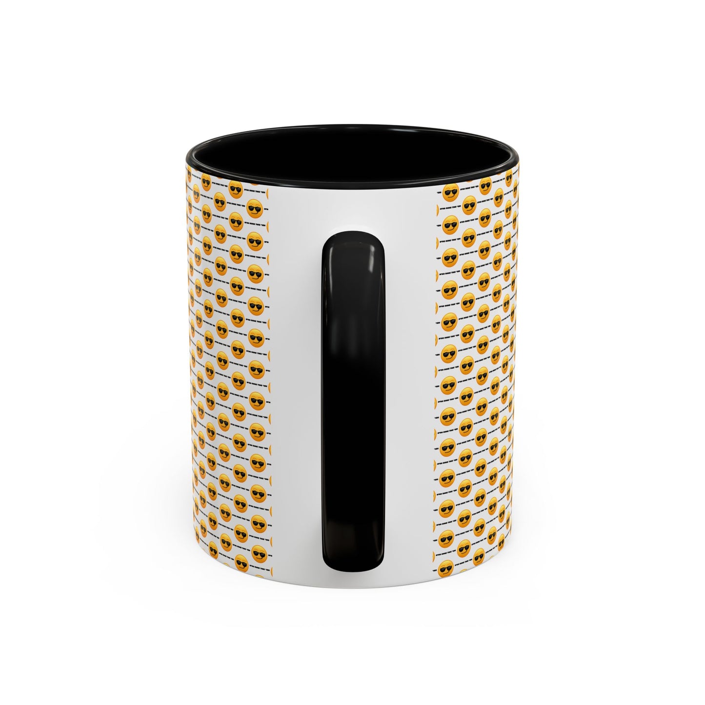 Sunglasses Emoji Pattern Accent Coffee Mug (11 oz) Asking "Who Run's This Ish"