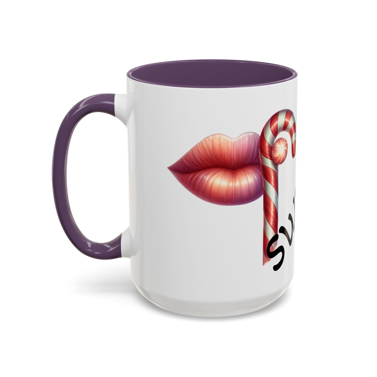 Candy Cane Kiss Accent Coffee Mug — "Sweet" Holiday Hot Cocoa Cup