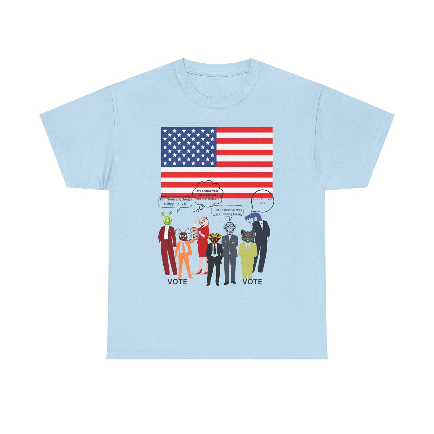Patriotic 'Vote' Graphic Tee — American Flag Politicians-Lizard Forms Encouraging Voting