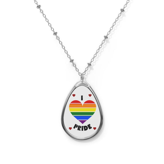 Pride Heart Oval Necklace — Rainbow 'I Heart  PRIDE' Pendant