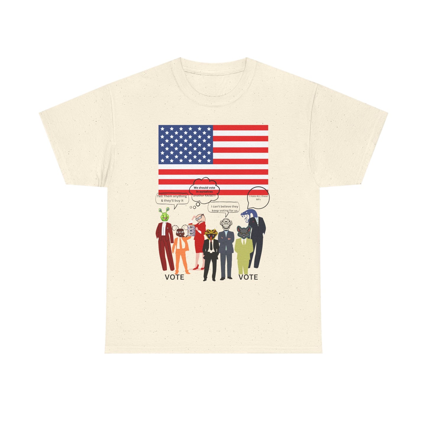 Patriotic 'Vote' Graphic Tee — American Flag Politicians-Lizard Forms Encouraging Voting
