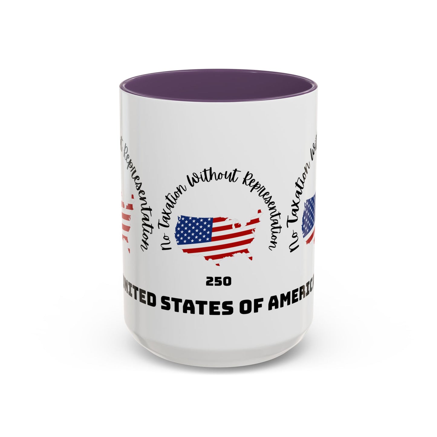 United States Map Flag Coffee Mug — "No Taxation Without Representation" 11/15oz Accent