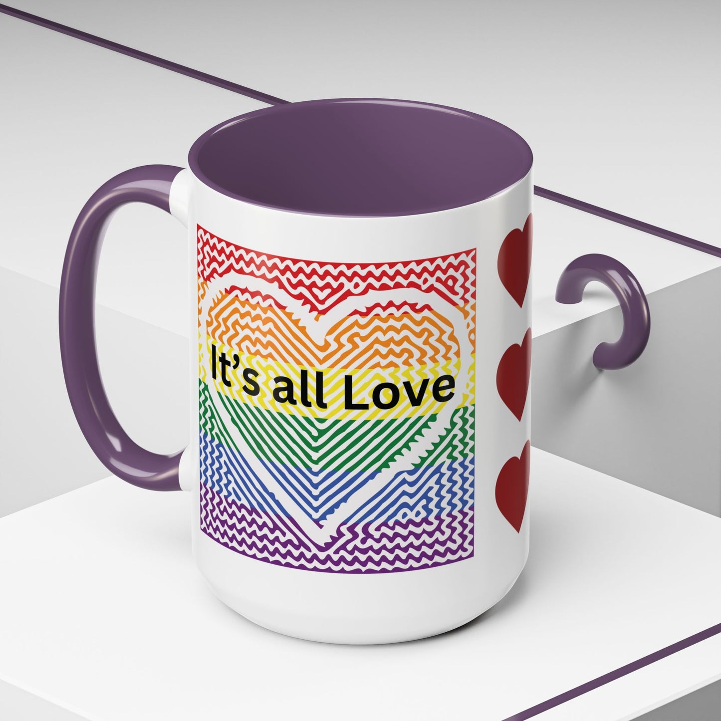 It's All Love Rainbow Heart Coffee Mug — Pride Accent Mug (11/15oz)