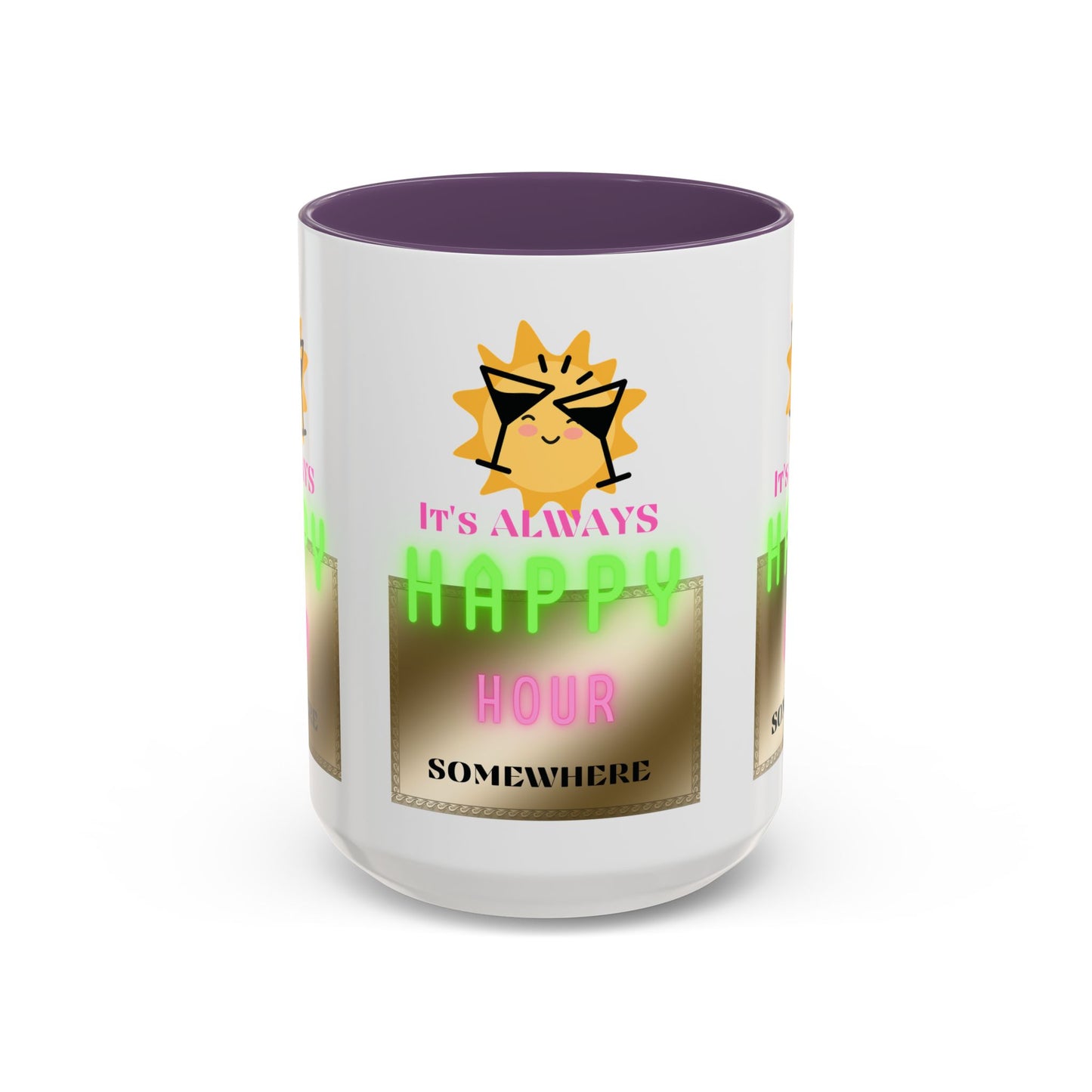 Coffee Mug — "It's Always Happy Hour Somewhere" Neon Sun Cocktail Accent Mug