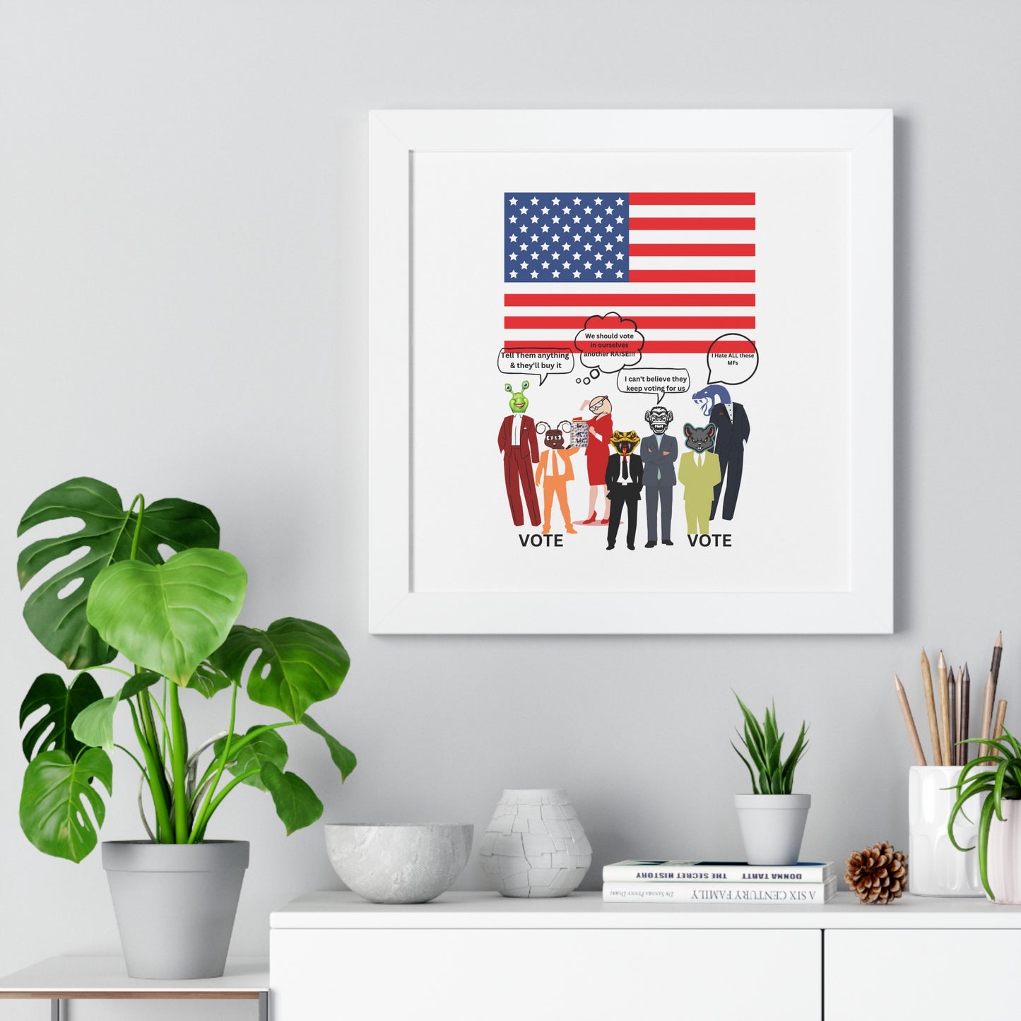 Framed Poster — Patriotic Political Cartoon "Jar of Lies" Print