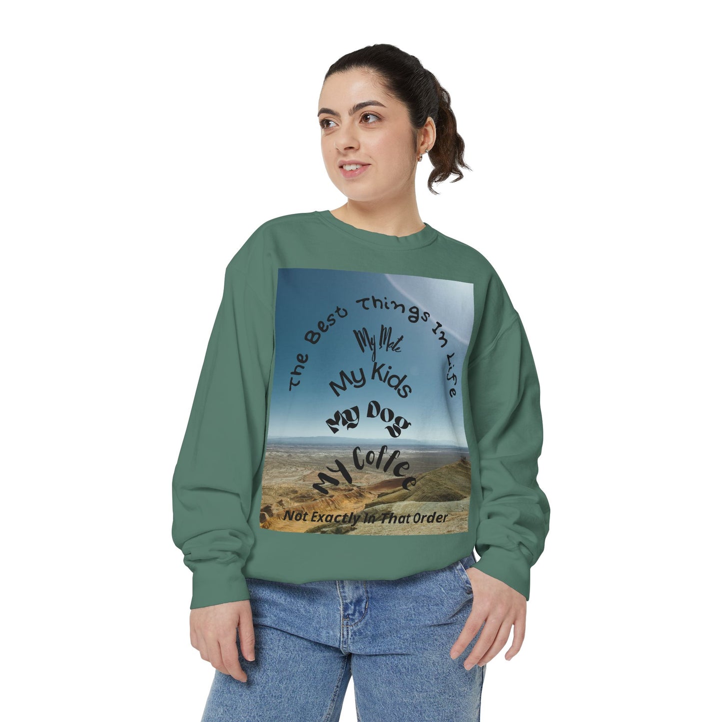 Coastal Family Vibes Sweatshirt — "The Best Things in Life" Graphic Crewneck