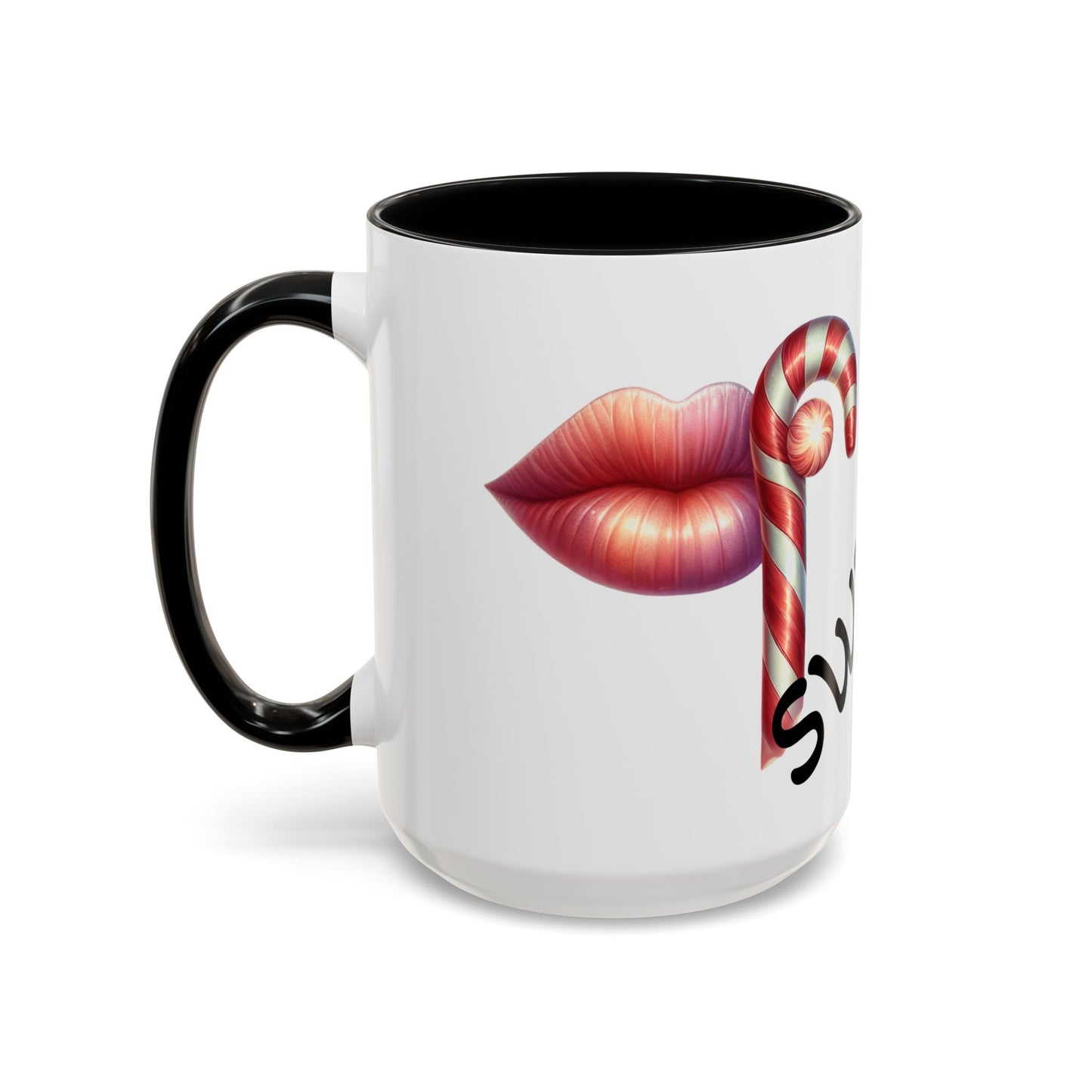 Candy Cane Kiss Accent Coffee Mug — "Sweet" Holiday Hot Cocoa Cup