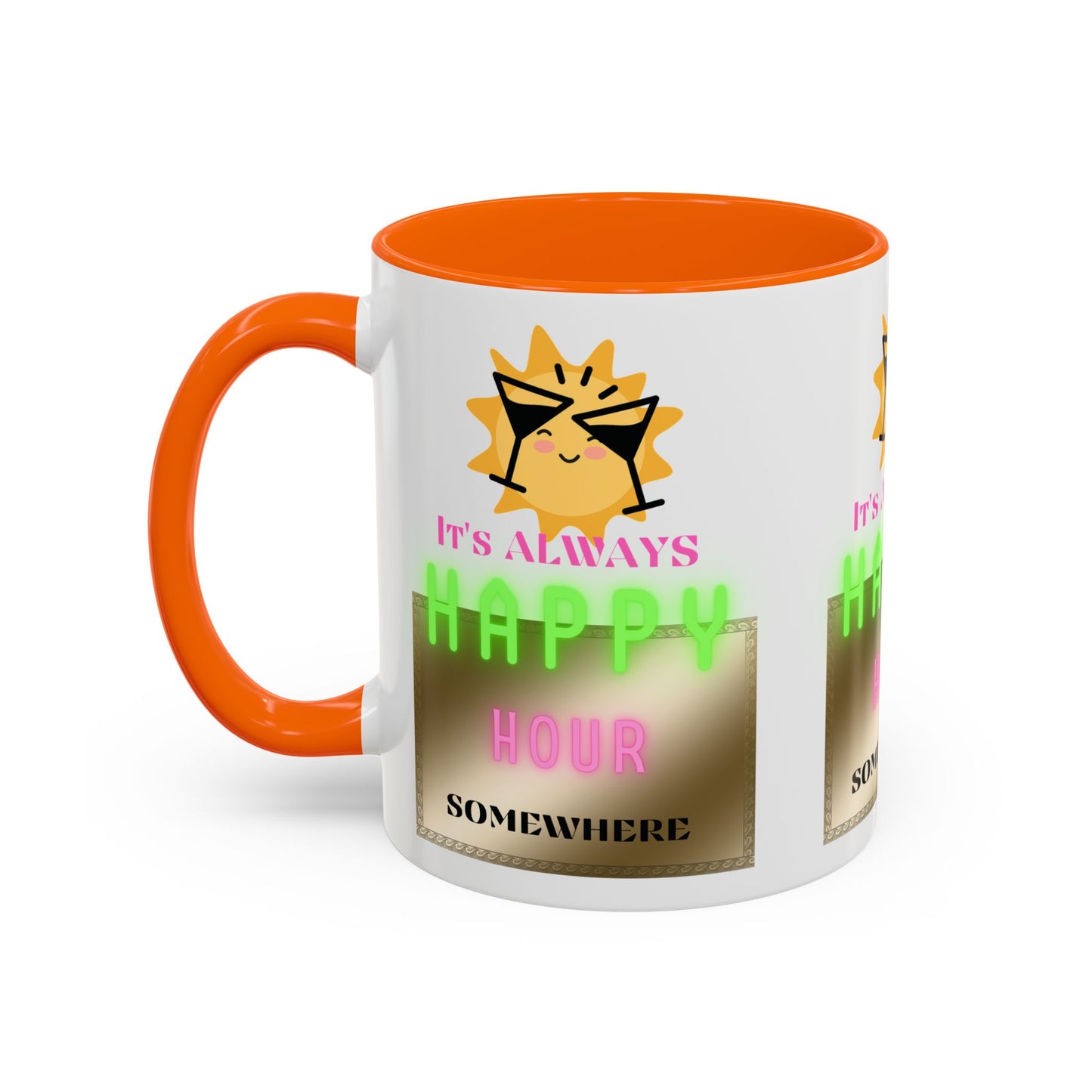 Coffee Mug — "It's Always Happy Hour Somewhere" Neon Sun Cocktail Accent Mug