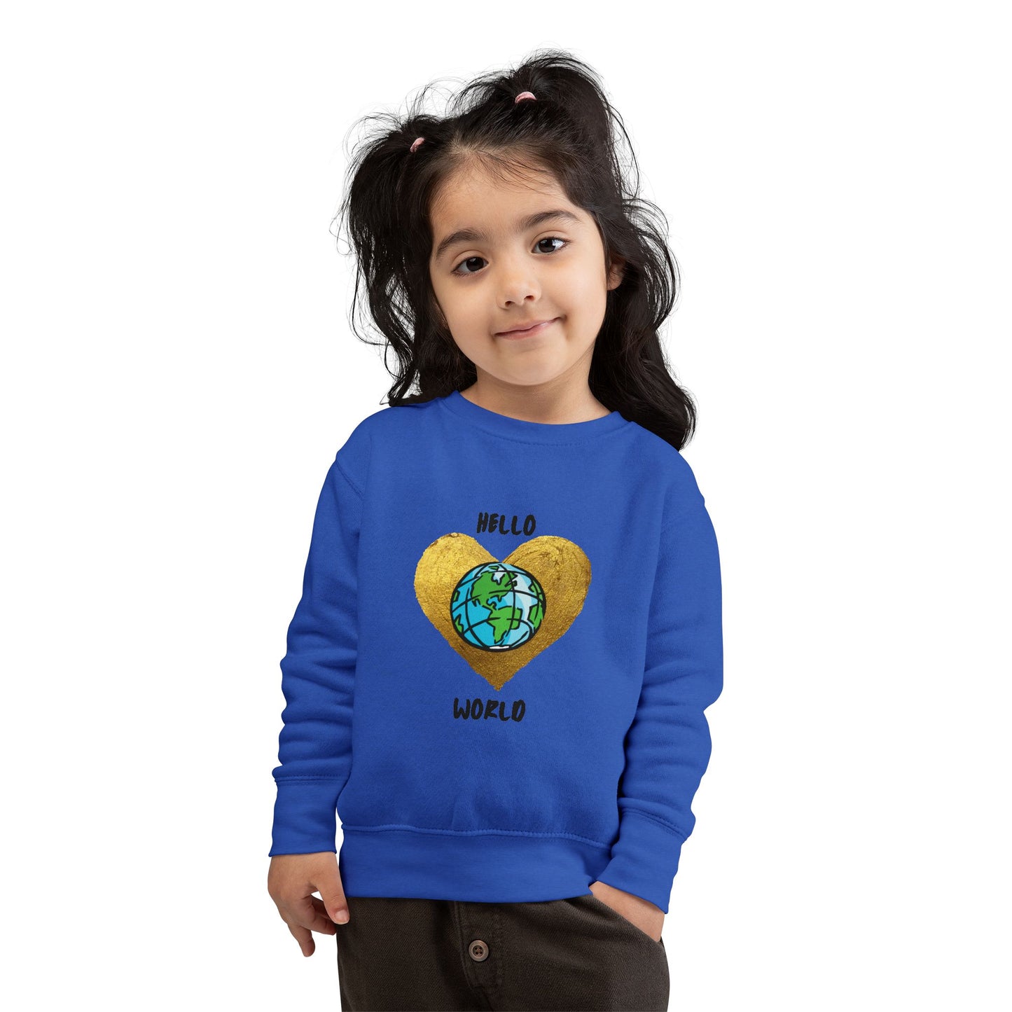 Toddler Sweatshirt - "Hello World" Earth Heart Graphic