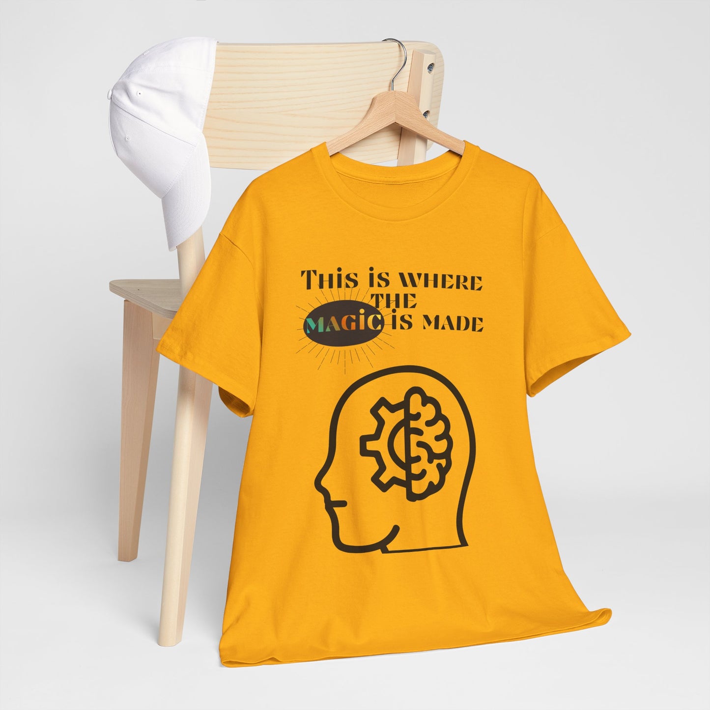Brain + Gear Tee — "This Is Where the Magic Is Made" Creative Mind T-Shirt