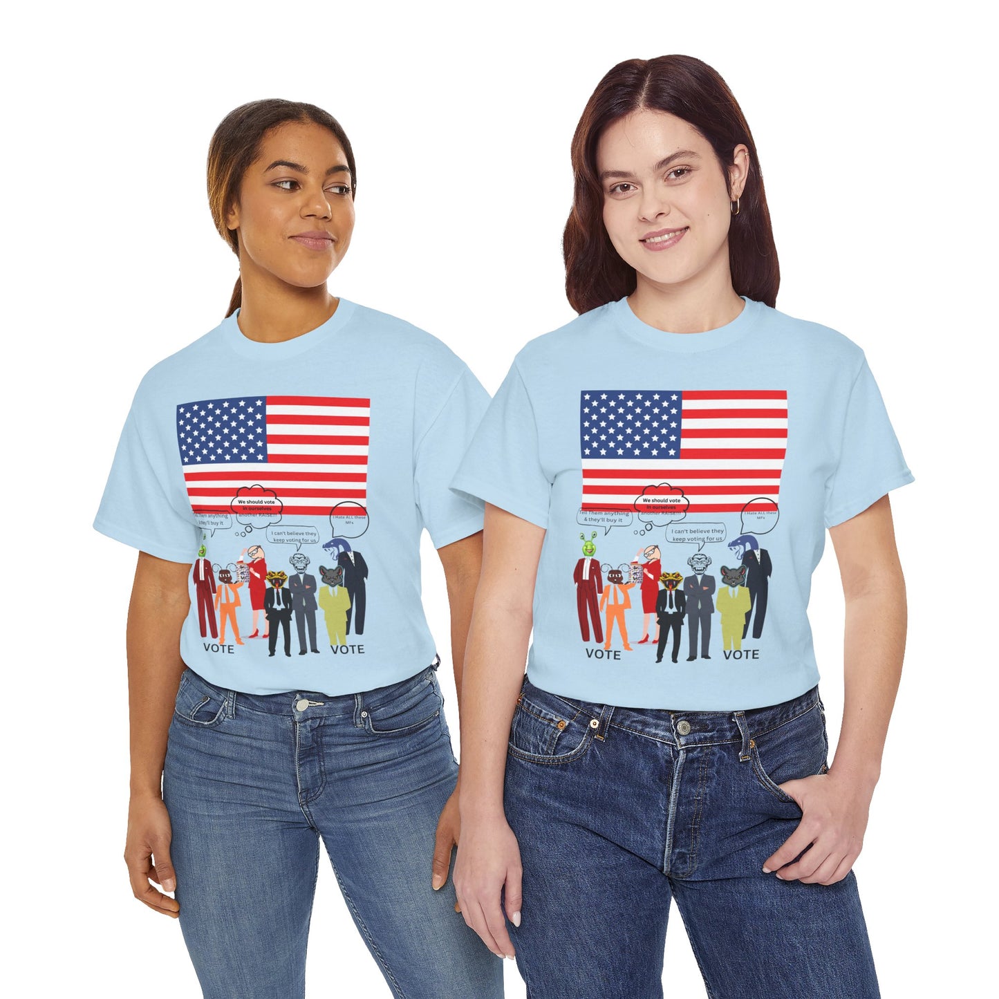Patriotic 'Vote' Graphic Tee — American Flag Politicians-Lizard Forms Encouraging Voting
