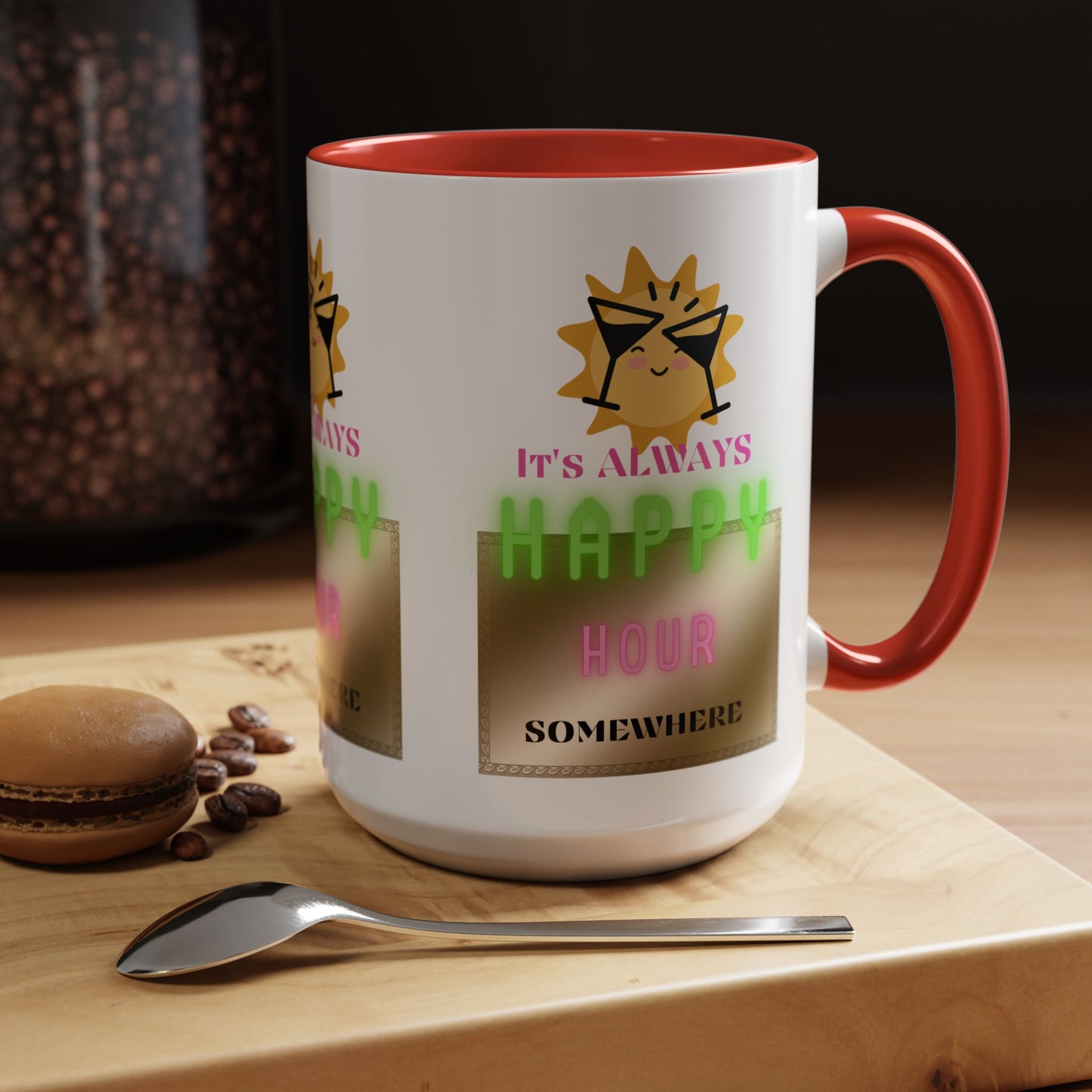 Coffee Mug — "It's Always Happy Hour Somewhere" Neon Sun Cocktail Accent Mug