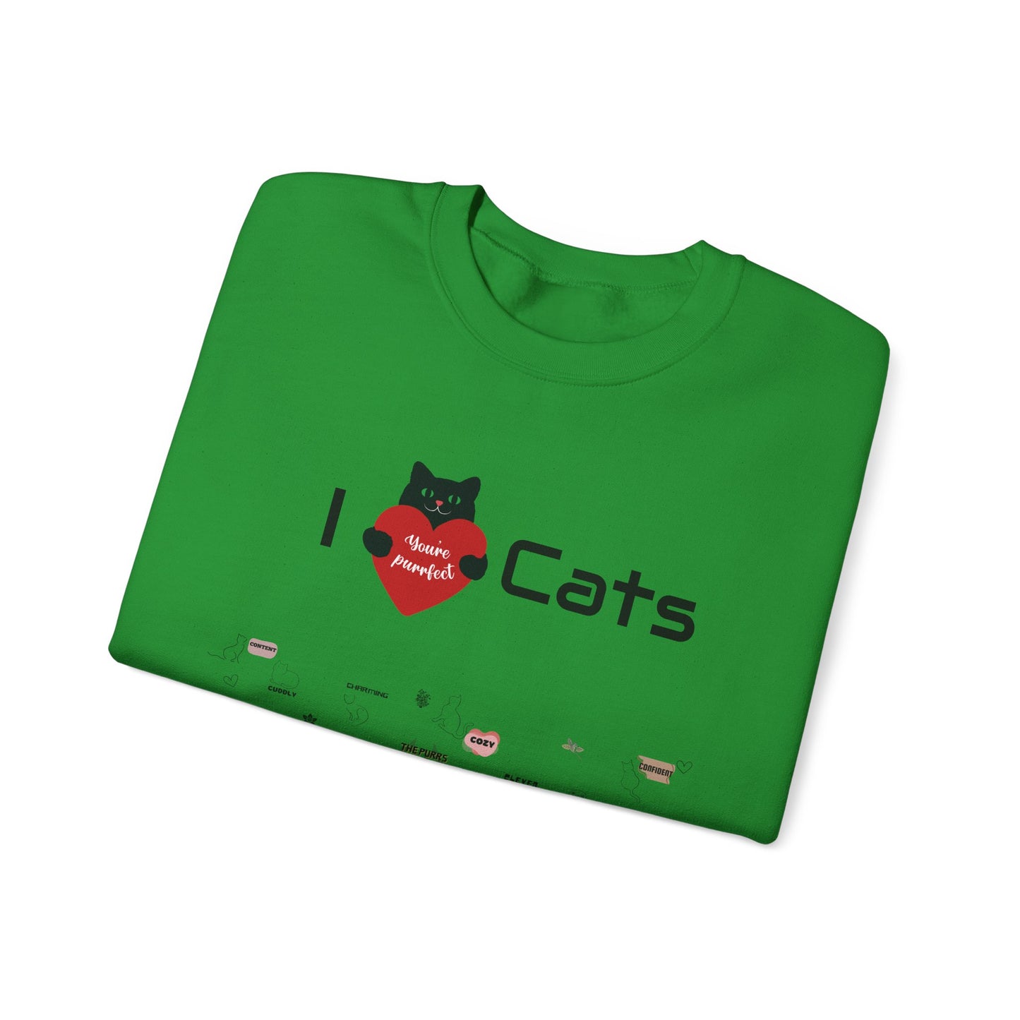 "I Love Cats" Unisex Heavy Blend Crewneck Sweatshirt: This design displays all the complex emotions of being a cat parent