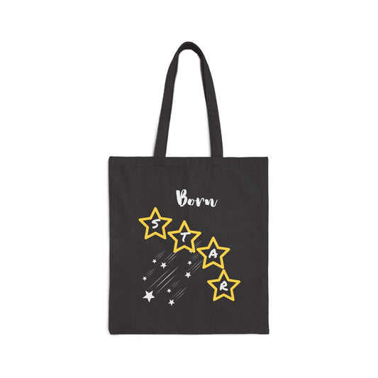 Born Star Tote Bag — Cute Celestial Cotton Canvas Tote With White Font and Stars