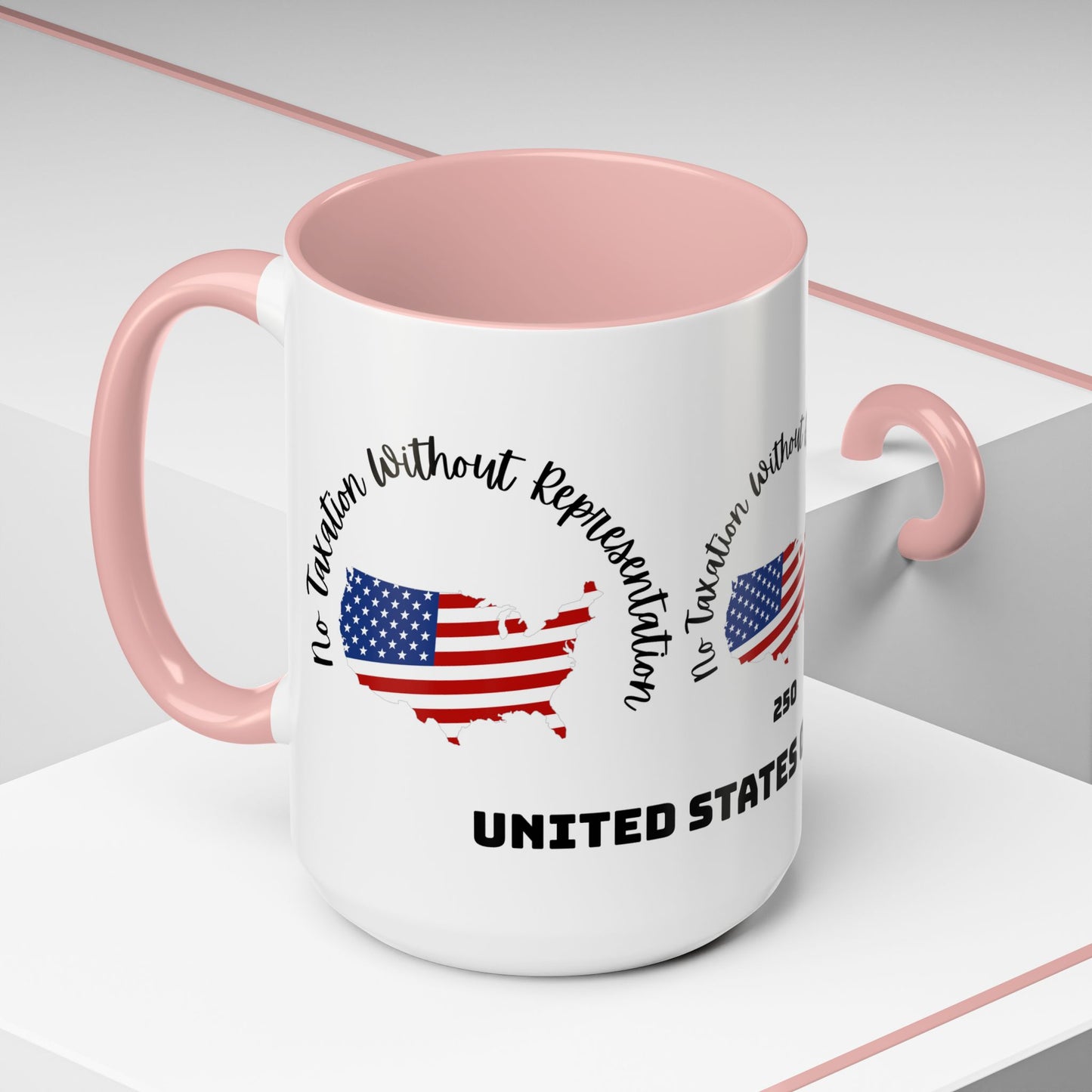 United States Map Flag Coffee Mug — "No Taxation Without Representation" 11/15oz Accent