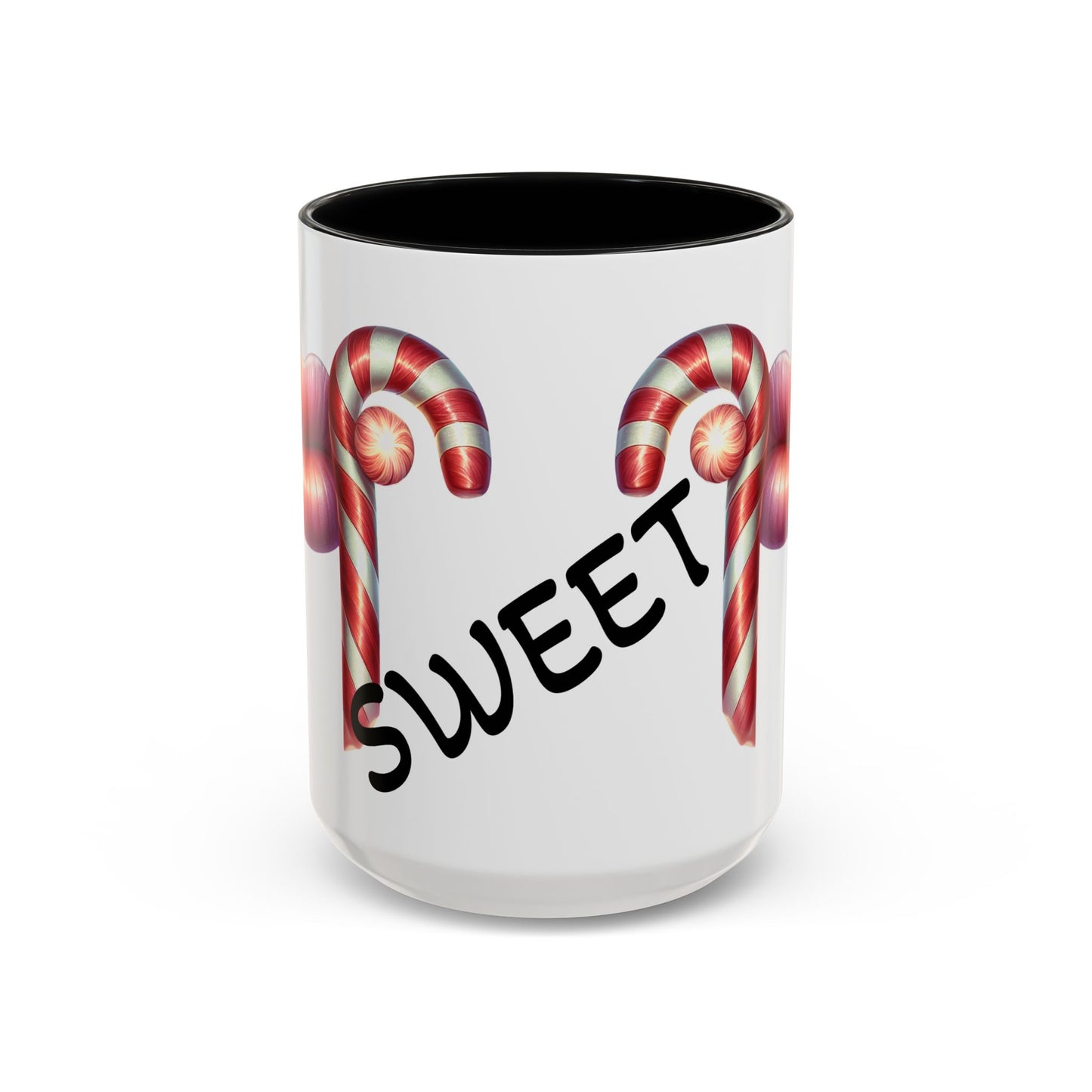 Candy Cane Kiss Accent Coffee Mug — "Sweet" Holiday Hot Cocoa Cup