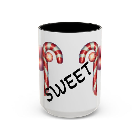 Candy Cane Kiss Accent Coffee Mug — "Sweet" Holiday Hot Cocoa Cup