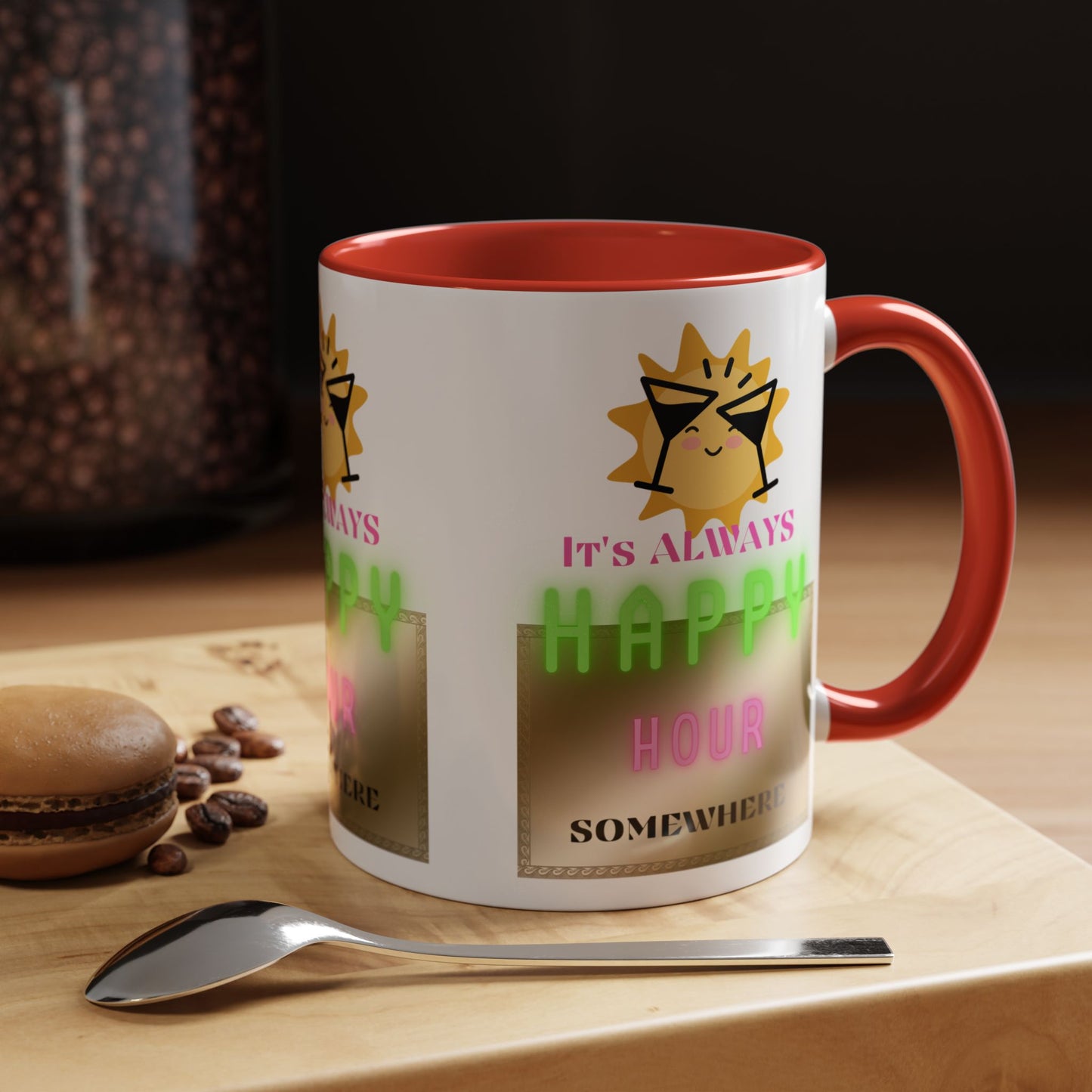 Coffee Mug — "It's Always Happy Hour Somewhere" Neon Sun Cocktail Accent Mug