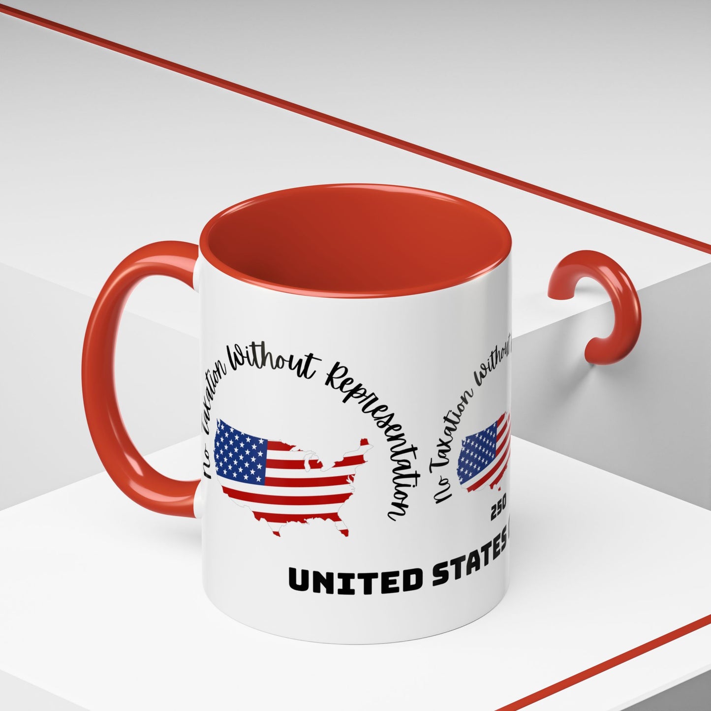 United States Map Flag Coffee Mug — "No Taxation Without Representation" 11/15oz Accent