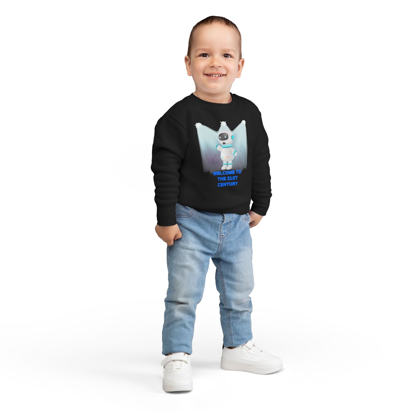 Toddler Sweatshirt - Cute Robot "Welcome to the 21st Century" Kids Crewneck