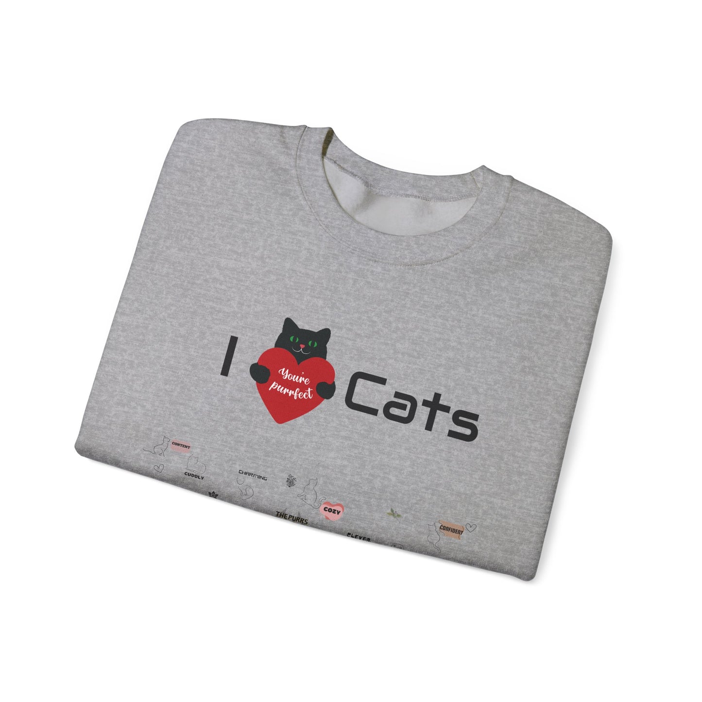 "I Love Cats" Unisex Heavy Blend Crewneck Sweatshirt: This design displays all the complex emotions of being a cat parent