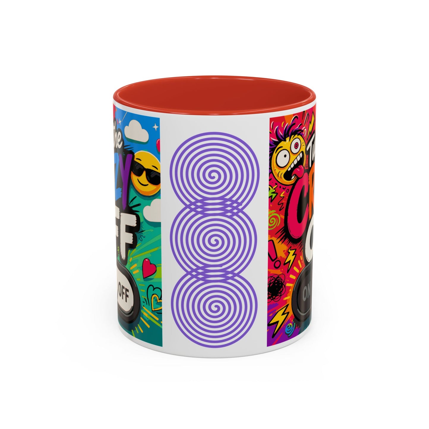 Accent Coffee Mug — "Turn the Crazy Off" Colorful Funny Ceramic Mug (11/15oz)