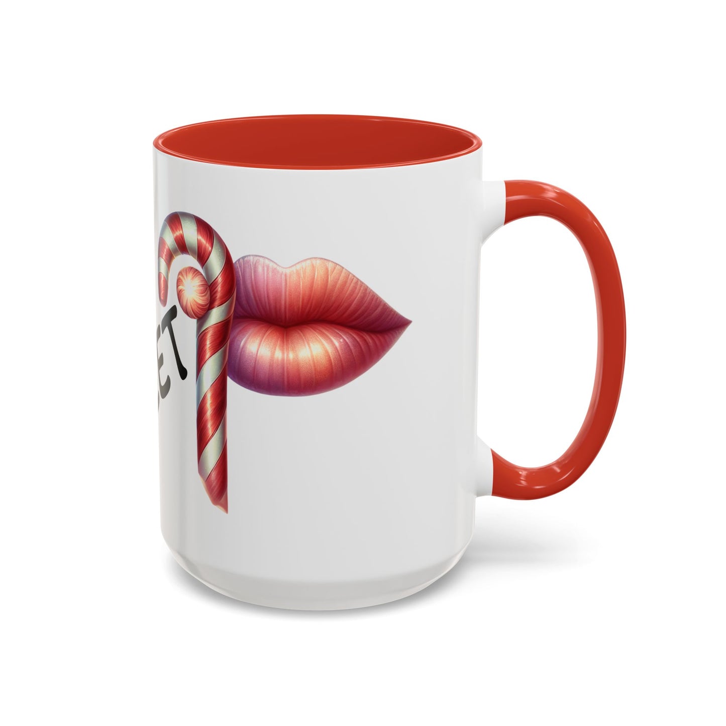 Candy Cane Kiss Accent Coffee Mug — "Sweet" Holiday Hot Cocoa Cup